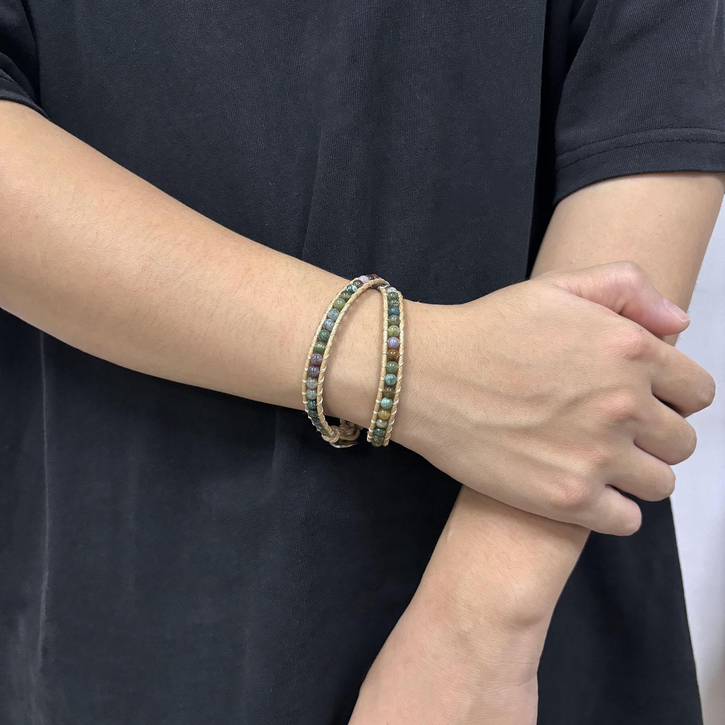 Beaded Gemstone Necklace Agate Stone Colorful Beaded Boho Bracelet for Women/Men