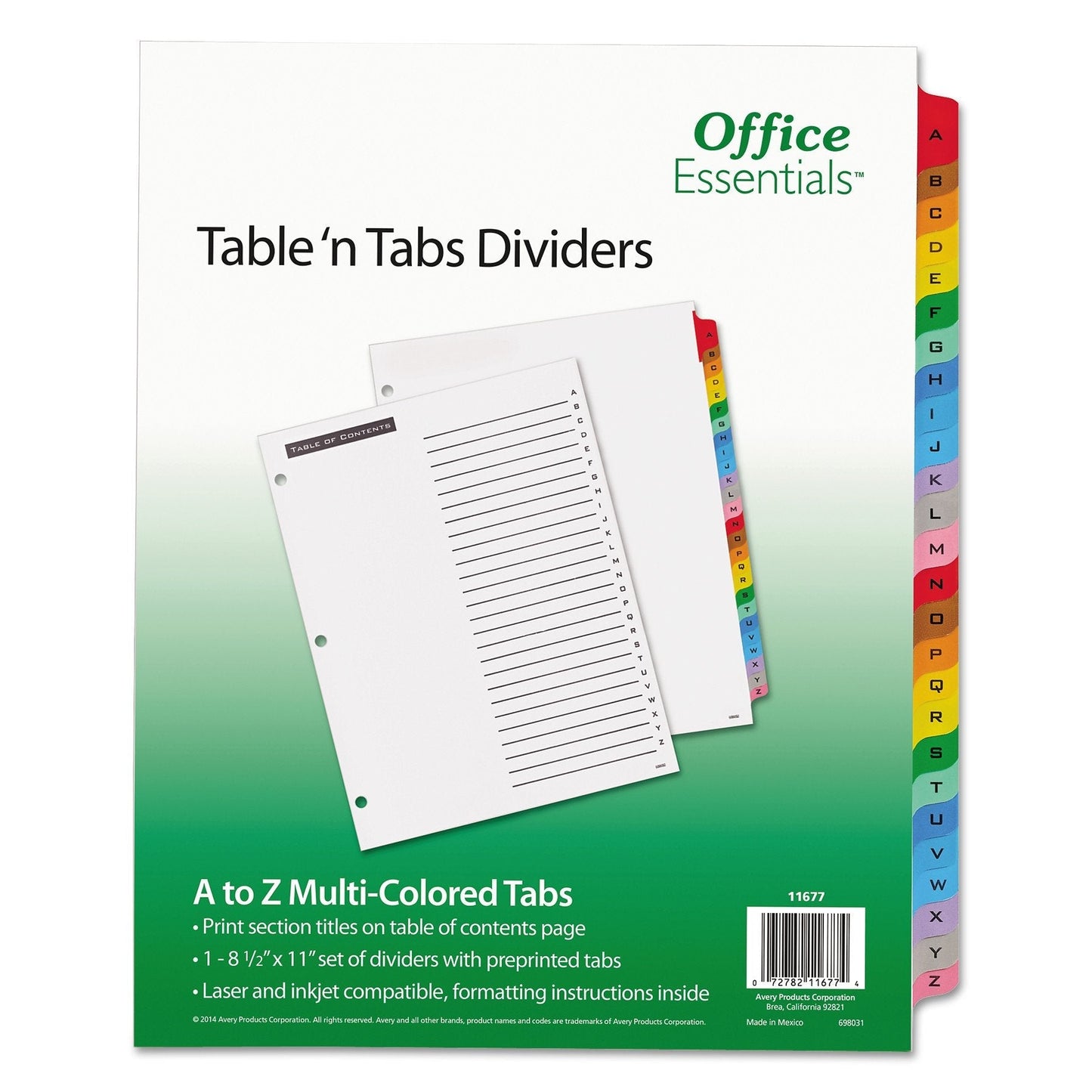 Office Essentials 11677 Table 'n Tabs Dividers, A-Z 26-Tab, for Letter Size