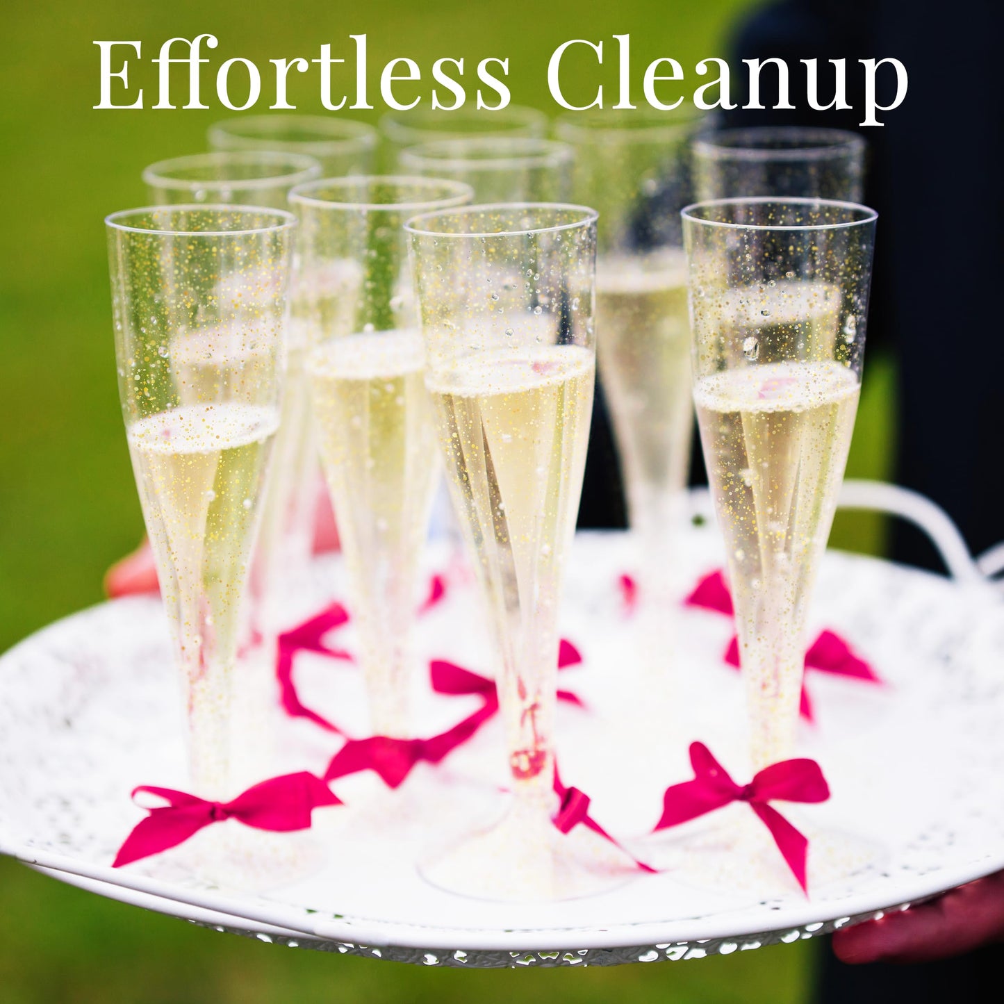 48 Champagne Flutes Plastic, Disposable Mimosa Party Cups, Gold Glitter, NYE