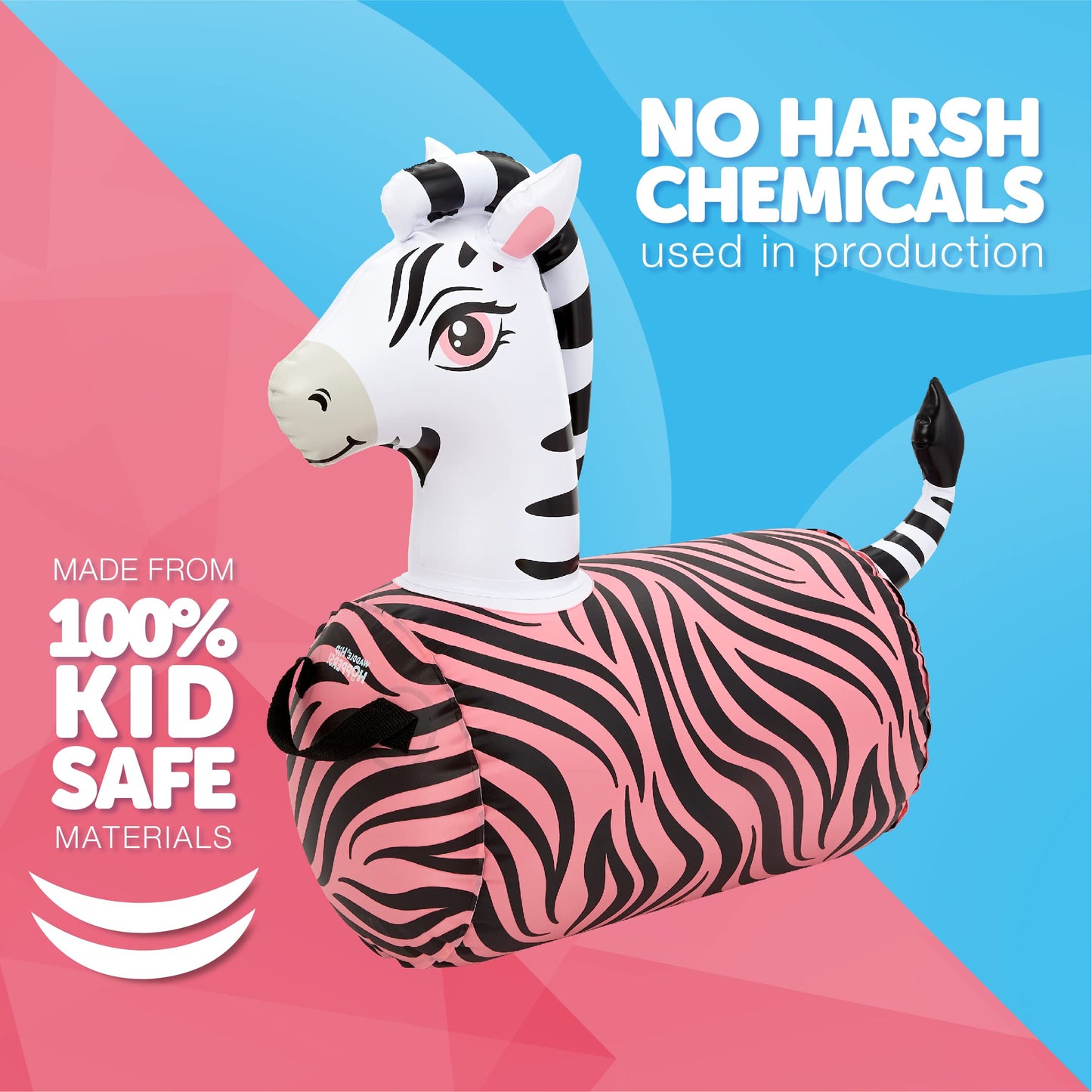 WADDLE Hip Hopper Inflatable Hopping Animal Bouncer Zebra, Ages 2 and Up