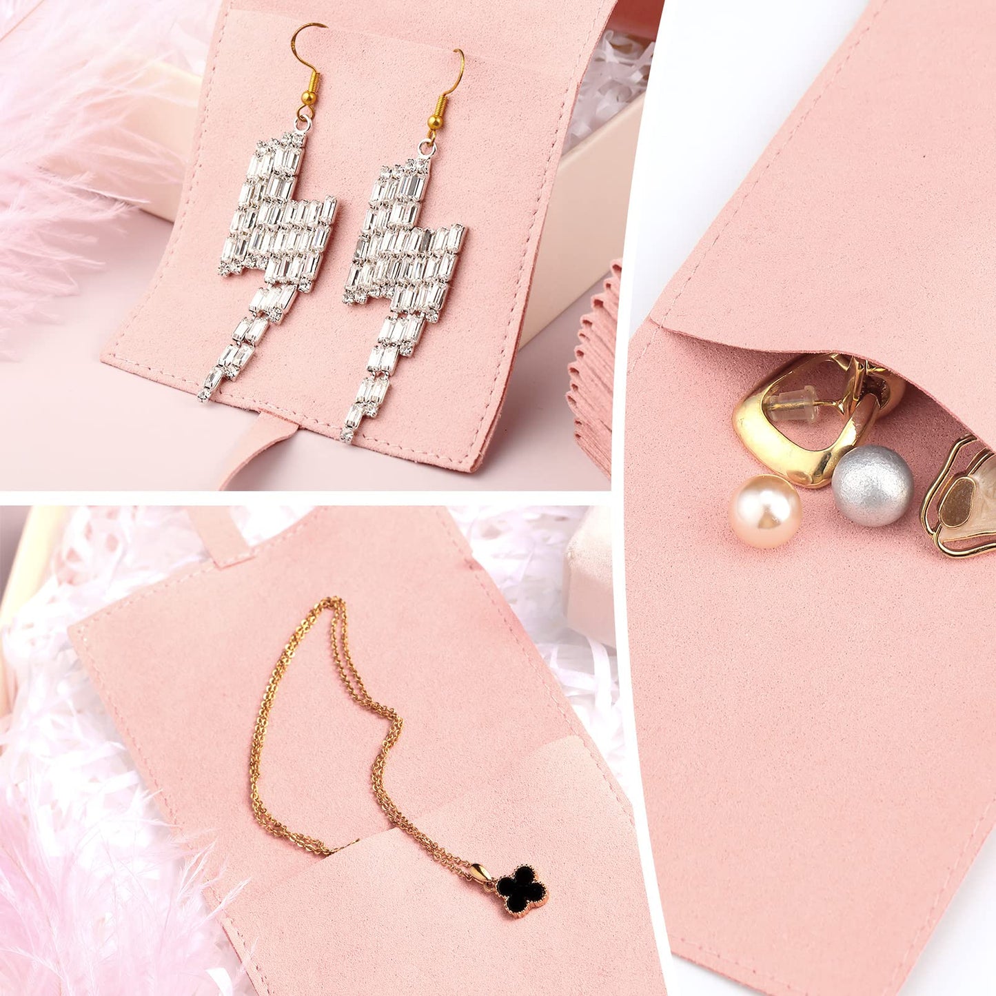 40 Pcs Microfiber Jewelry Pouch 8X8 cm, Luxury Gift Bags Bow Tie - Pink