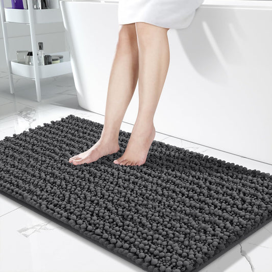 Luxury Chenille Bath Mat, 55"x24", Soft Shaggy and Comfortable, Dark Gray