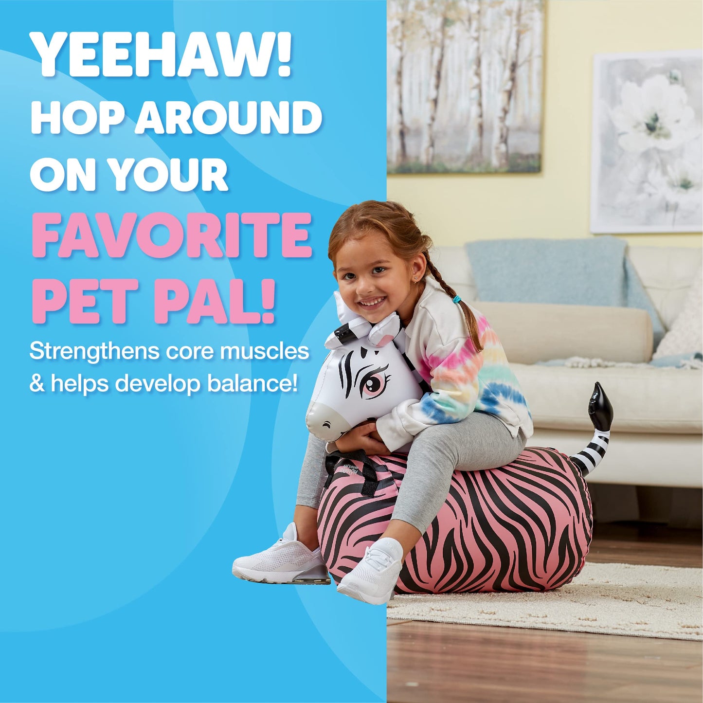 WADDLE Hip Hopper Inflatable Hopping Animal Bouncer Zebra, Ages 2 and Up