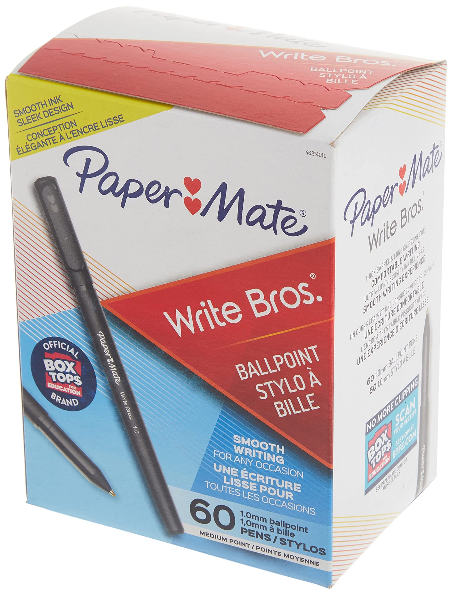 60-pack - Paper Mate Ballpoint Black Ink Pens, Write Bros., Medium Point (1.0mm)