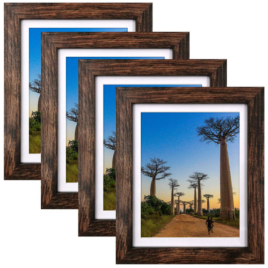 SESEAT 8x10 Picture Frames Rustic Brown with Mat Photo Frames 4 Pack