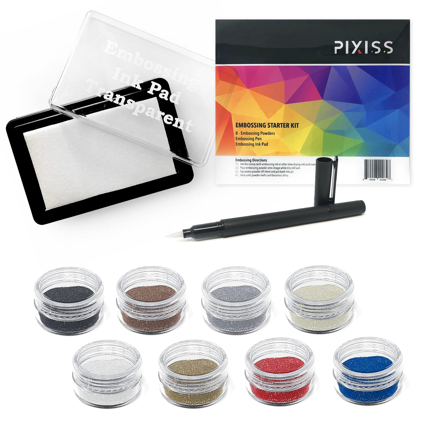 Embossing Kit, Powder, Clear Embossing Pen, Embossing Ink Pad, 8X 10ml