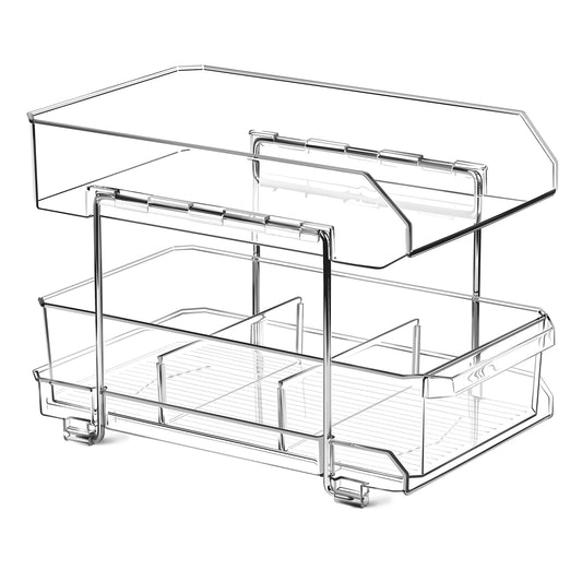 Simetufy 2 Tier Clear Organizer with Dividers, Multi-Purpose Slide-Out - 1 Pack