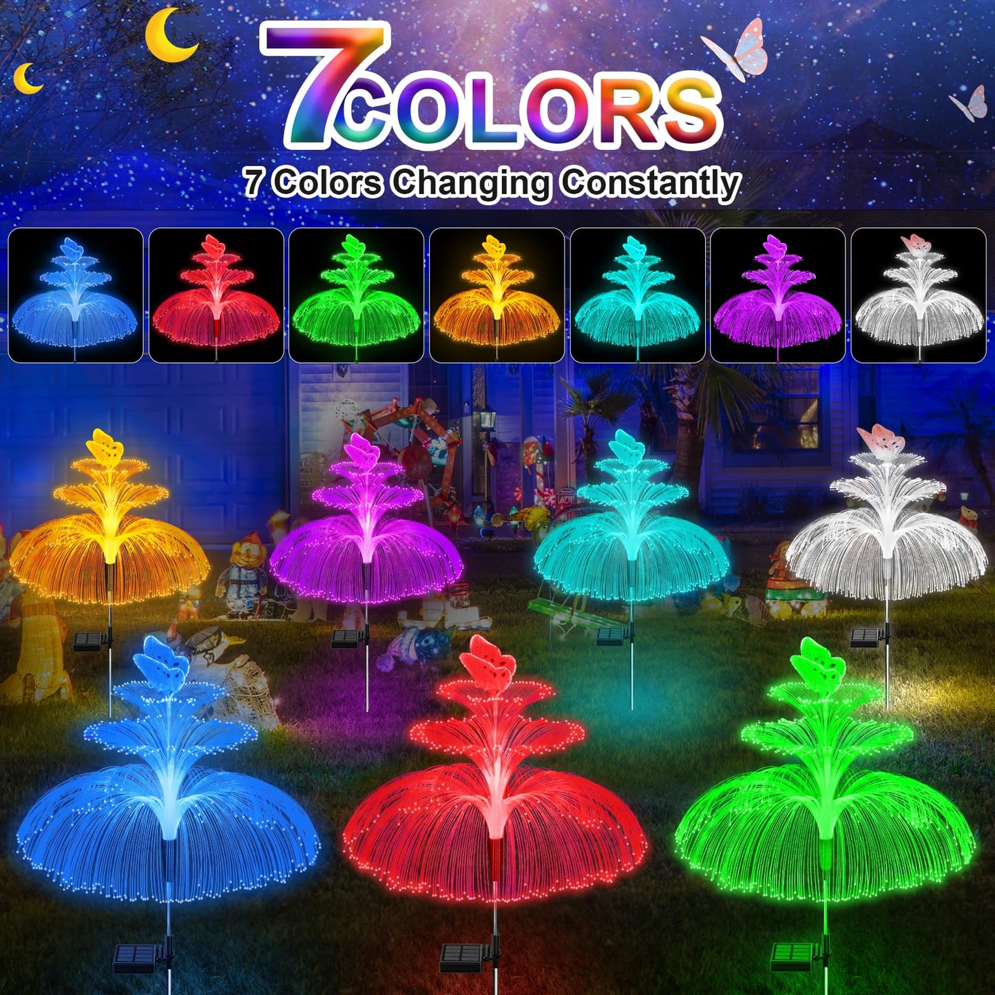 Solar Garden Lights 3 Pack Outdoor Waterproof 3Layers 7Color Jellyfish Butterfly