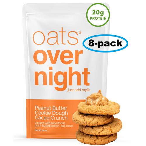 EXP 3/2025 Oats Overnight Peanut Butter Cookie Dough Cacao Crunch Vegan 20g Protein, 8-Pack