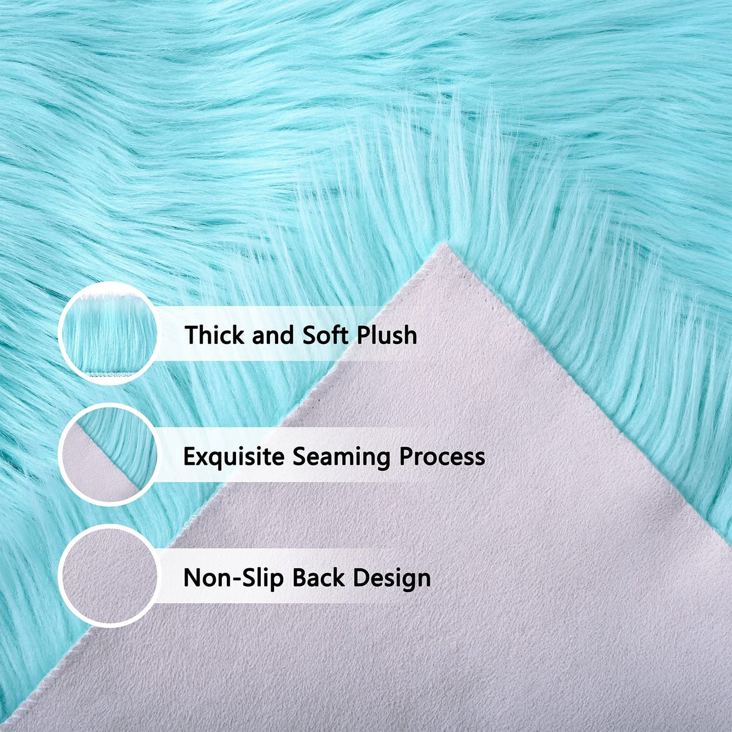 Ultra Soft Rug Faux Sheepskin Fur Area Rug, Fluffy Shag Rug 3x5 Feet - Teal Blue