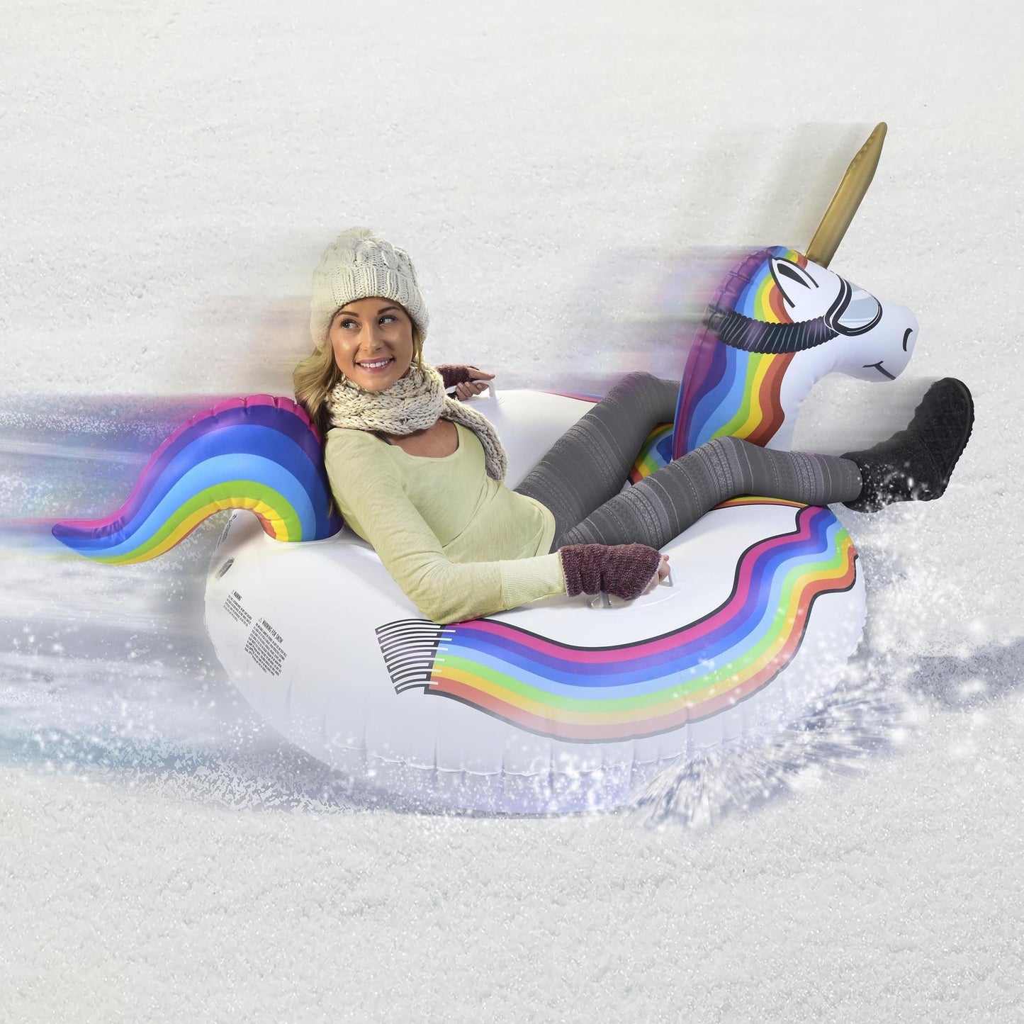 GoFloats Winter Snow Tube - Inflatable Sled for Kids and Adults - Unicorn