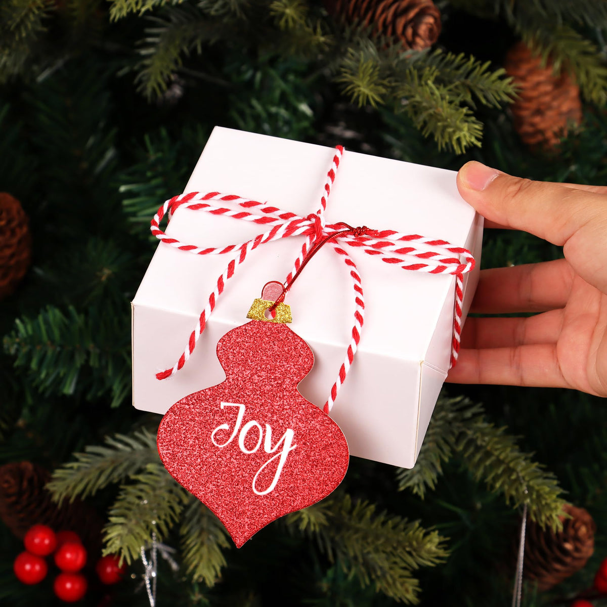 80 Pcs Large Christmas Gift Tags with Strings, 20 Designs, Glitter - view 2 of 9