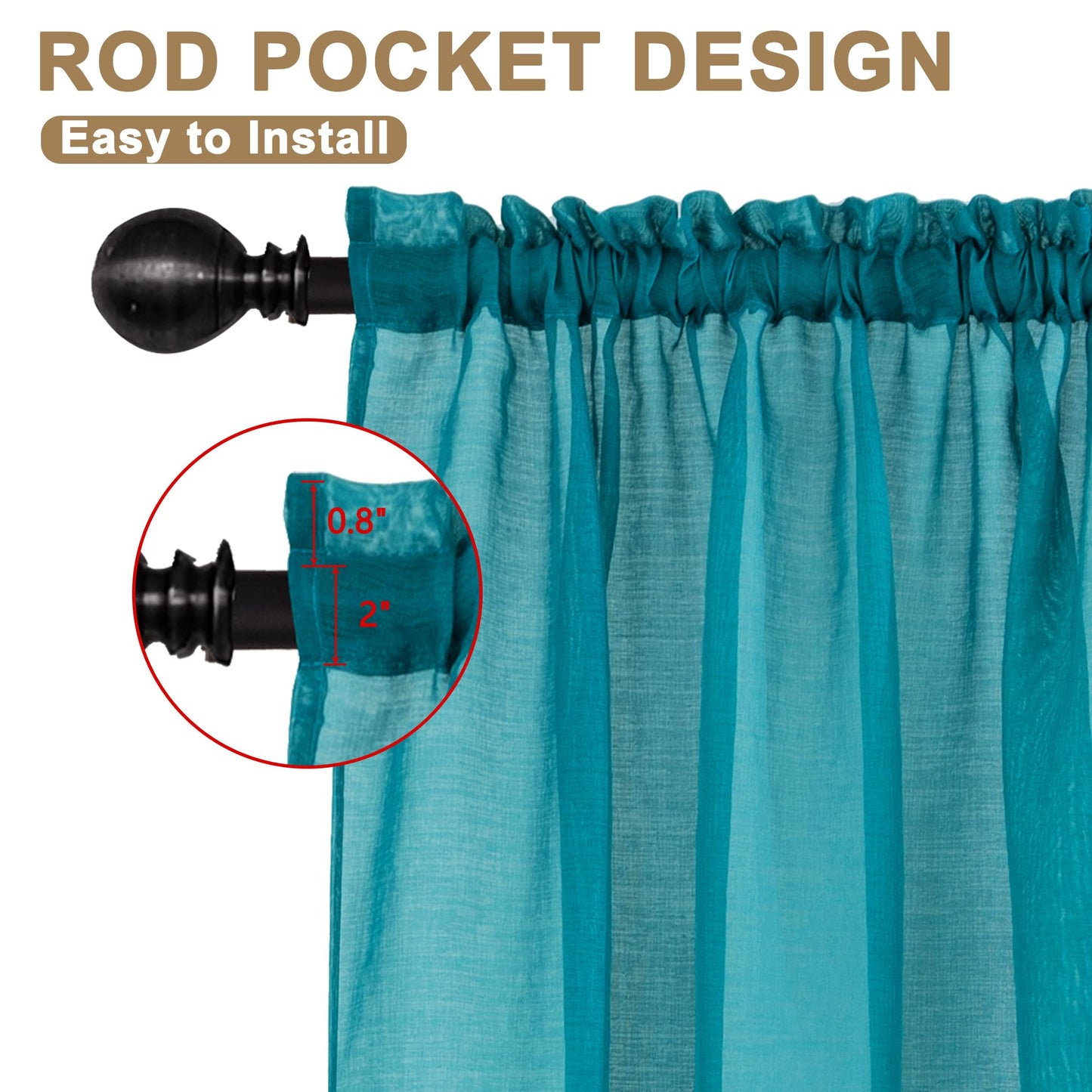 Semi Sheer Window Treatment Light Weight Slub Rod Pocket34"x95"Turquoise,2Panels