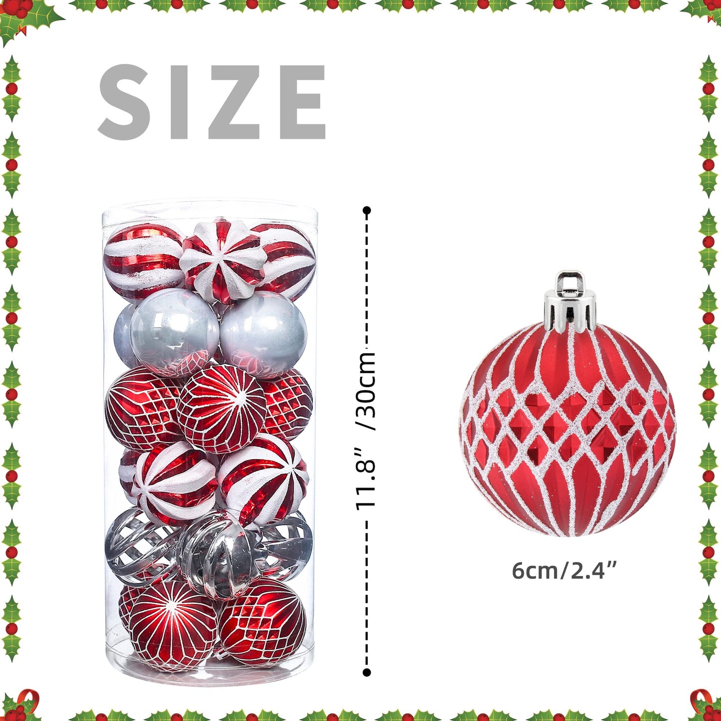 24pcs 2.36'' Christmas Tree Balls Ornaments Shatterproof Colorful Glittering