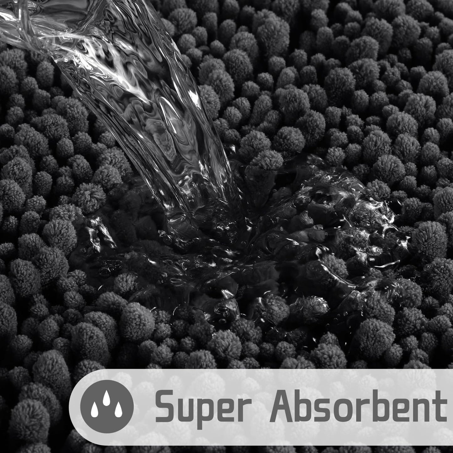 Luxury Chenille Bath Mat, 55"x24", Soft Shaggy and Comfortable, Dark Gray