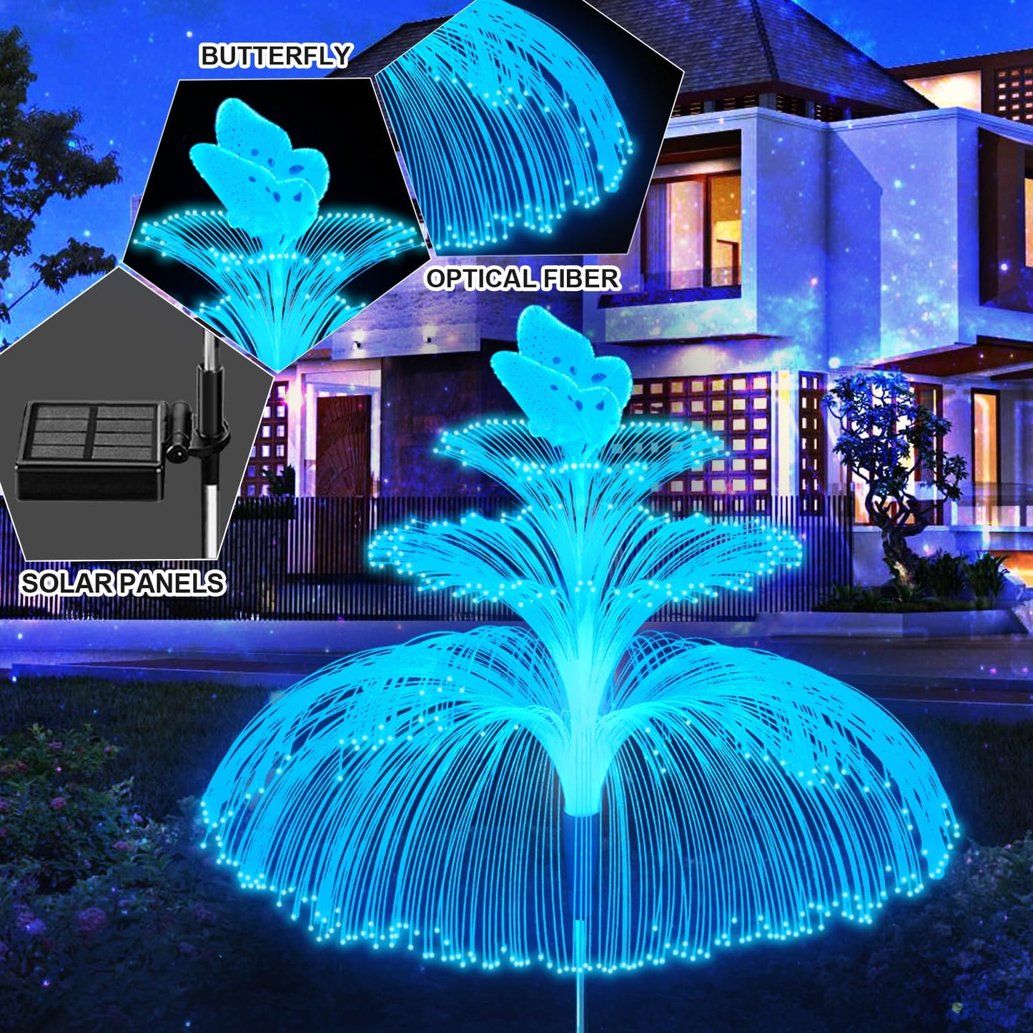 Solar Garden Lights 3 Pack Outdoor Waterproof 3Layers 7Color Jellyfish Butterfly