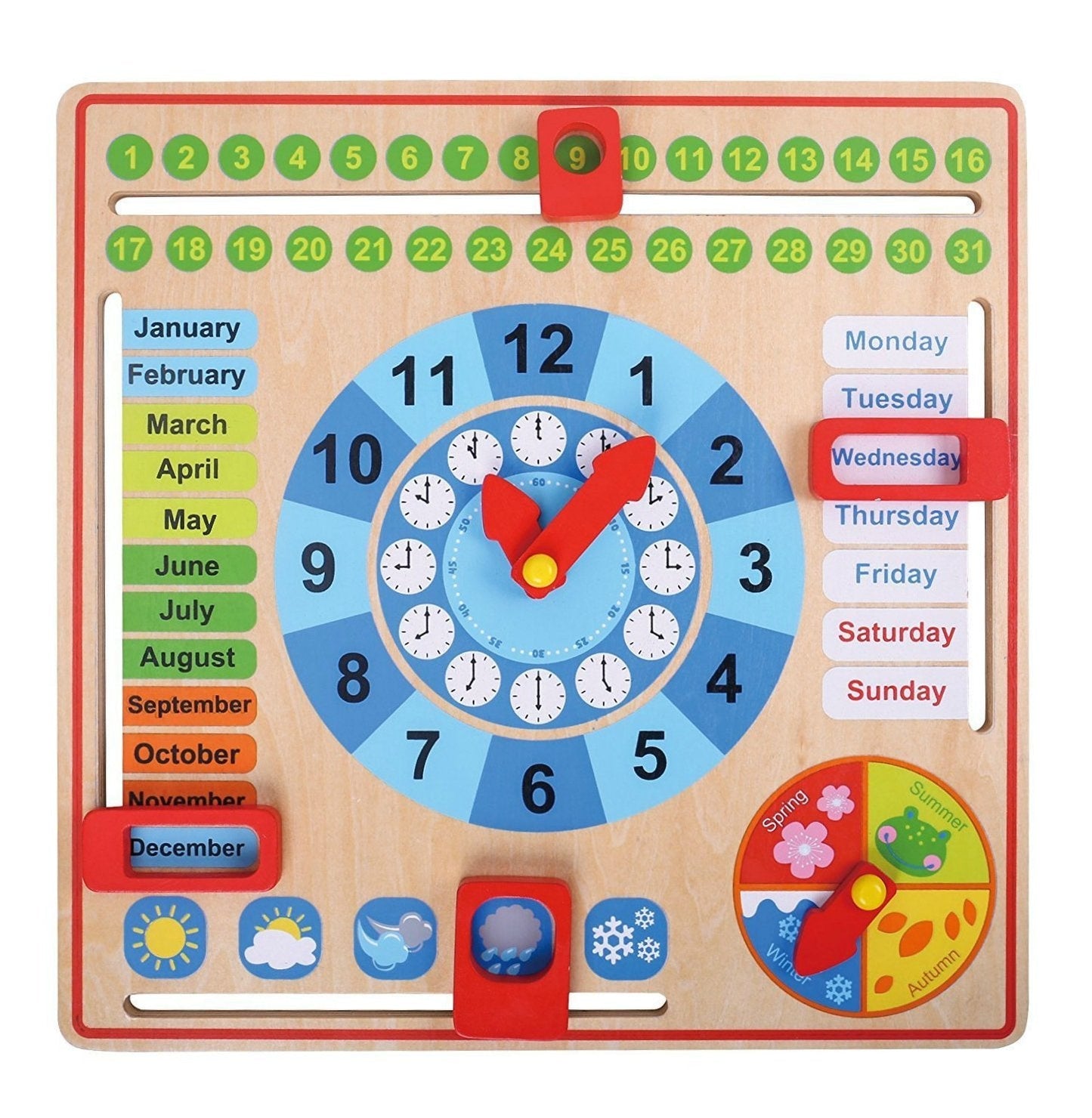 All About Today Board - Wooden Calendar and Learning Clock Montessori Toys  3+