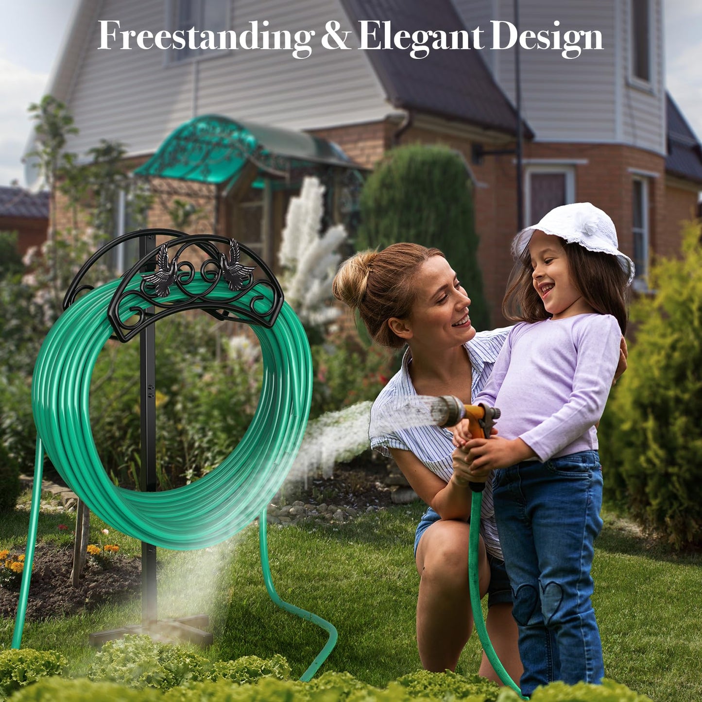 Garden Hose Holder, Heavy Duty Metal Freestanding Hose Stand - Black