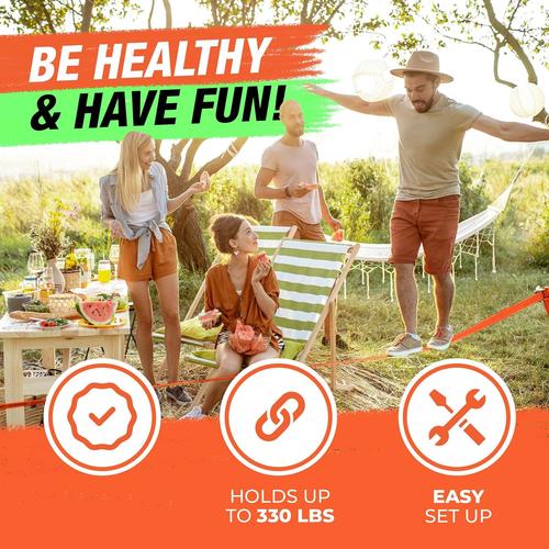 Complete Slackline Kit 60ft - Wider Tree Protectors Slack Lines for Backyard