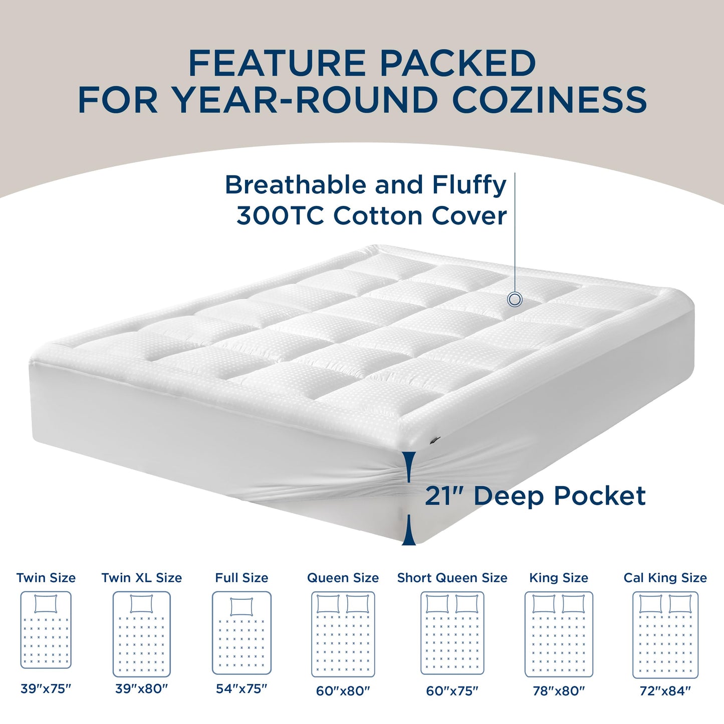 Bedsure Twin XL Mattress Pad /Topper Deep Pocket Fits 8"-21" Mattresses White