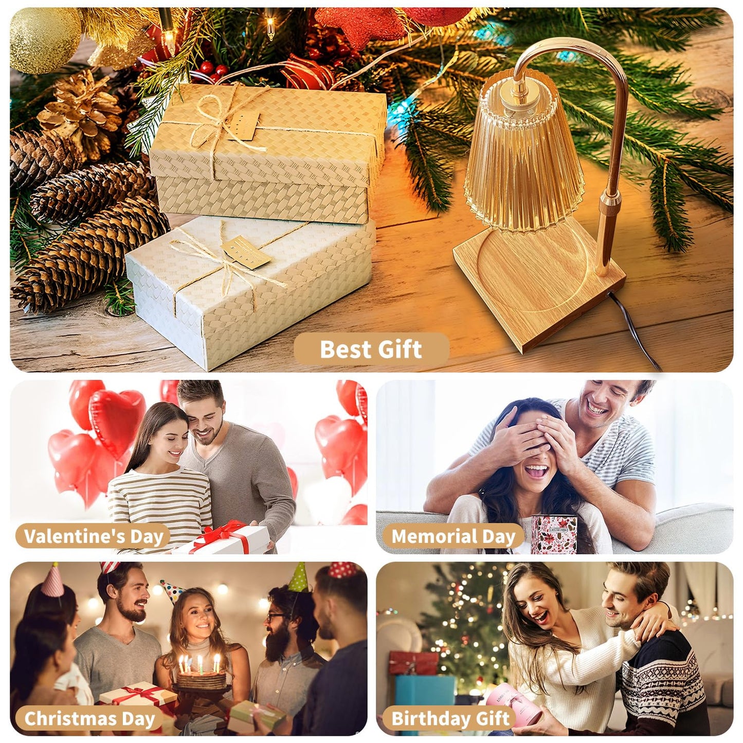 Candle Warmer Lamp with Dimmer, Adjustable Height with 2 Bulbs, (Amber)