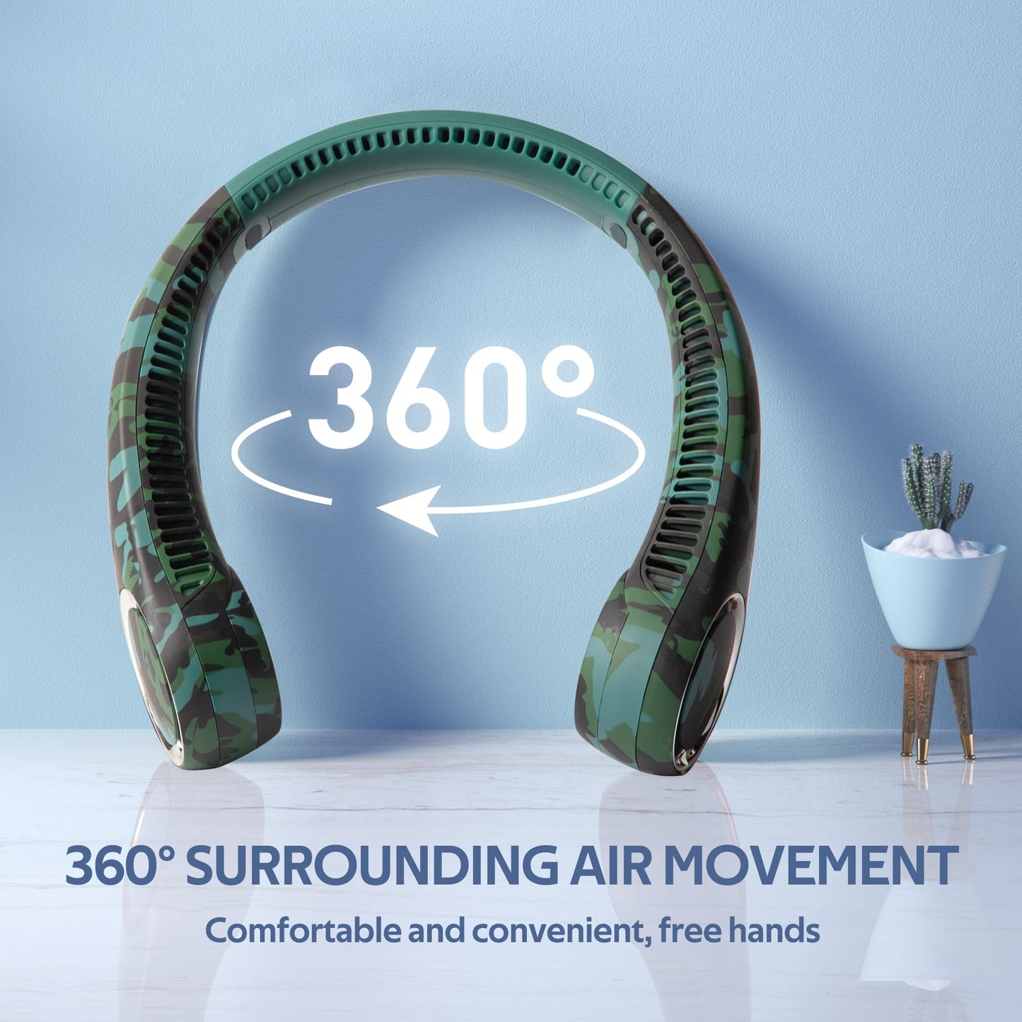 Personal Bladeless Fan - 3-16 Running Hours, 4000mAh Battery, Green Camouflage