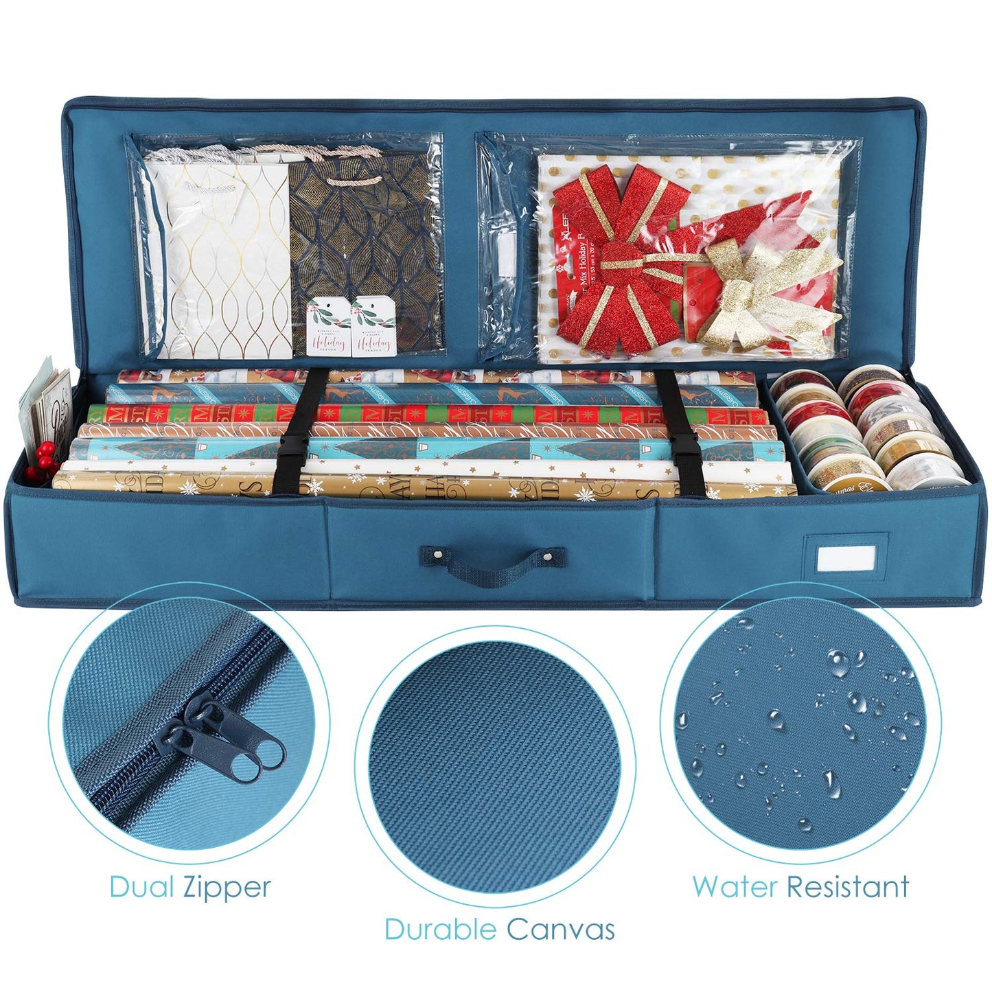 Wrapping Paper Organizer Storage Containers, w/ Pockets - Rolls, Ribbons, & Bows