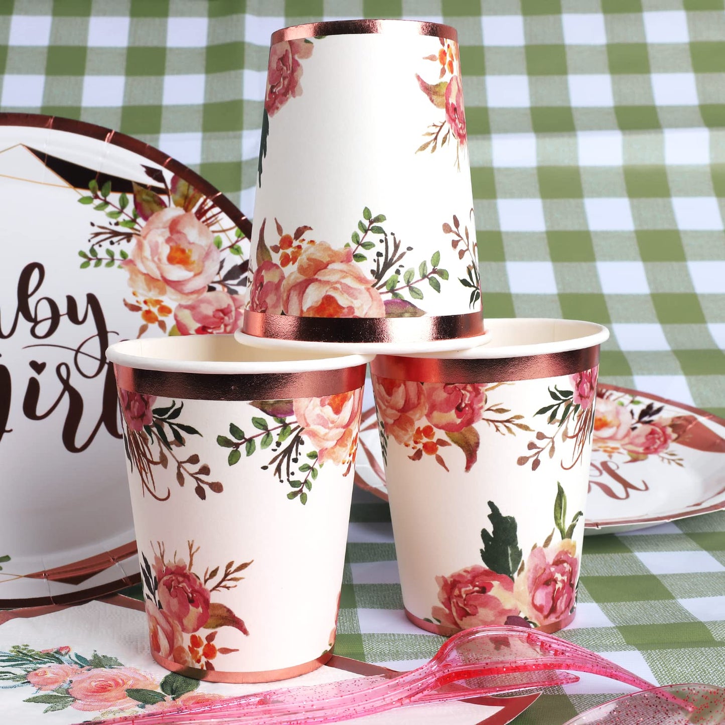 Baby Shower Disposable Dinnerware for Girl - 175PCS Set 25 Guest Rose Gold
