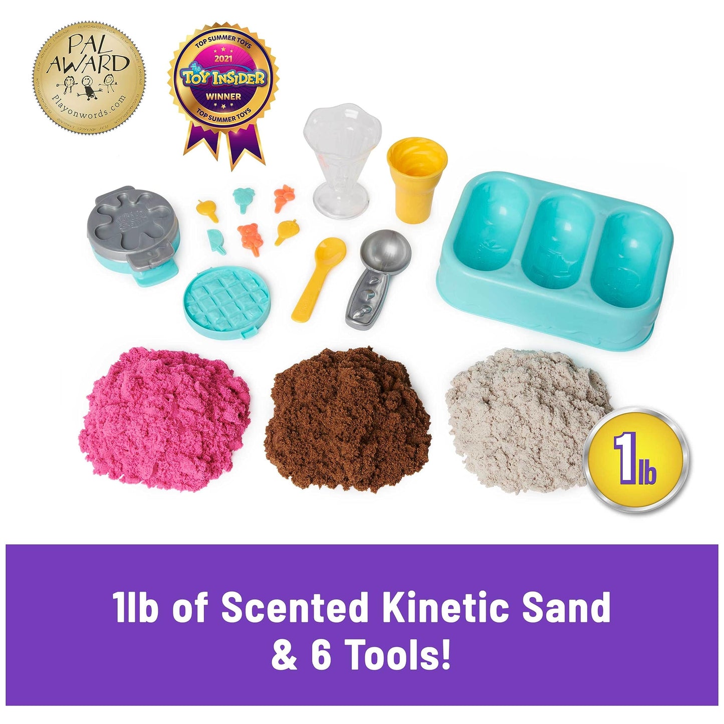 Kinetic Sand Scents Ice Cream Treats Playset 3 Colors 6 Serving Tools New