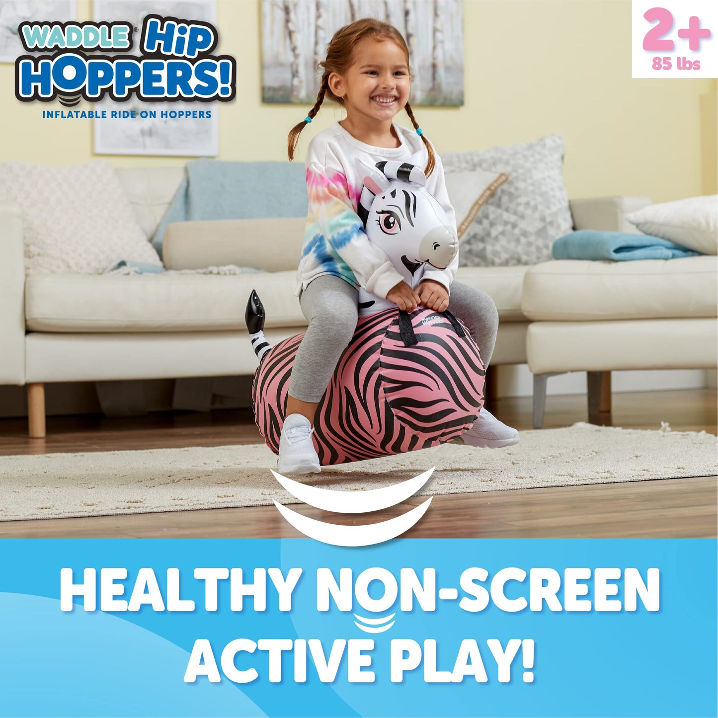 WADDLE Hip Hopper Inflatable Hopping Animal Bouncer Zebra, Ages 2 and Up