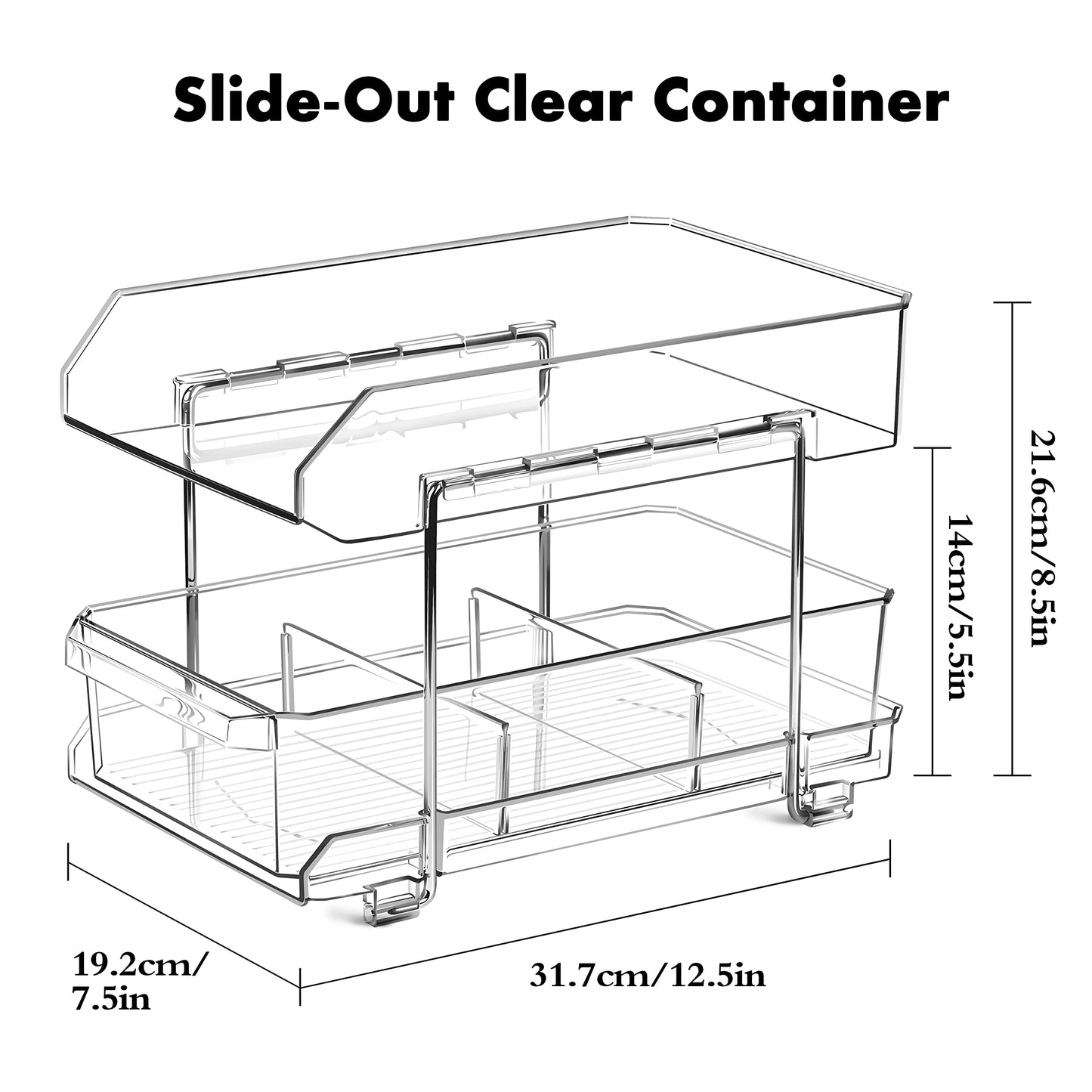 Simetufy 2 Tier Clear Organizer with Dividers, Multi-Purpose Slide-Out - 1 Pack