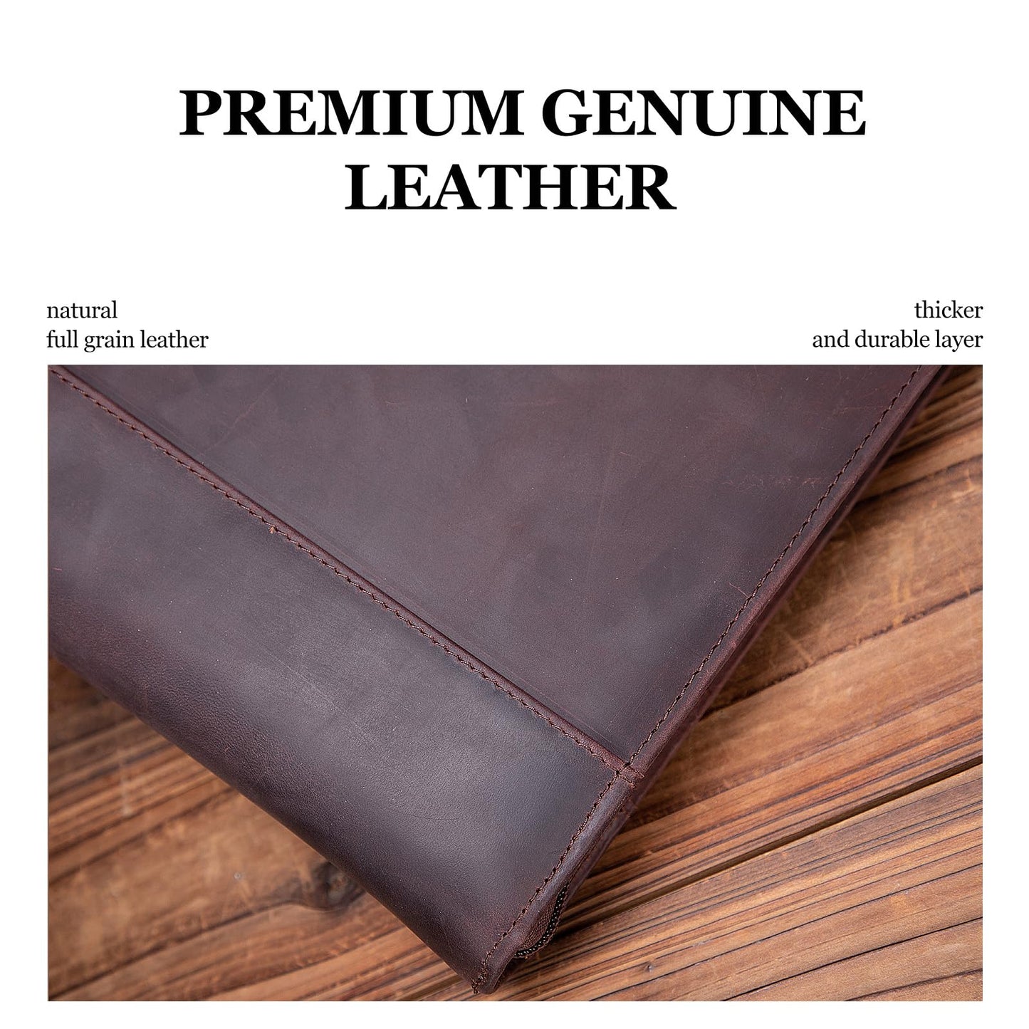 Genuine Leather 7 Ring Check Binder,Business Checkbook Holder 9 x 13” Dark Brown