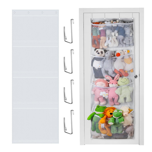 Stuffed Animal Storage, Plus Size Over The Door Organizer Storage Pocket (White)