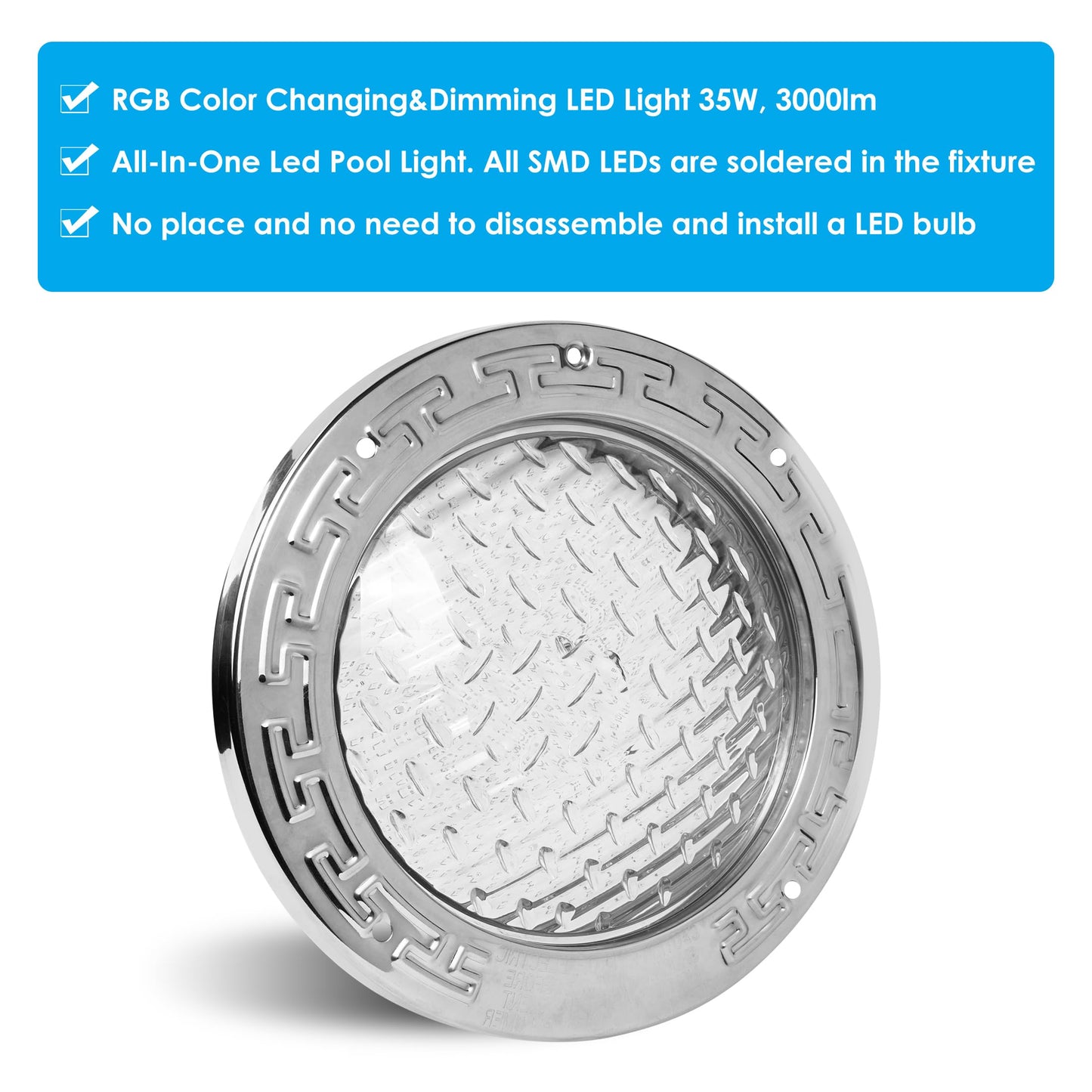 HQUA PN01DC 120V AC LED RGBW Color Change Inground Pool Light, 10" 35W 3000lm