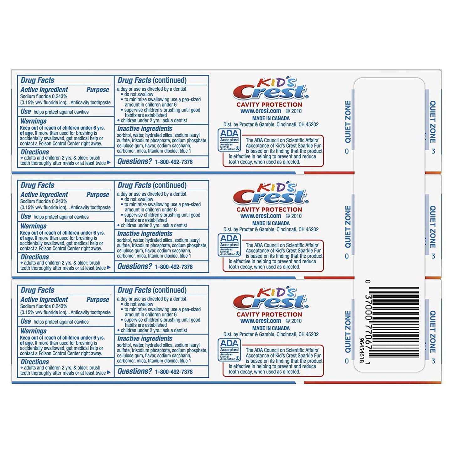 3-Pack of Crest Kids' Cavity Protection Toothpaste, Sparkle Fun, 4.6 Oz ea tube