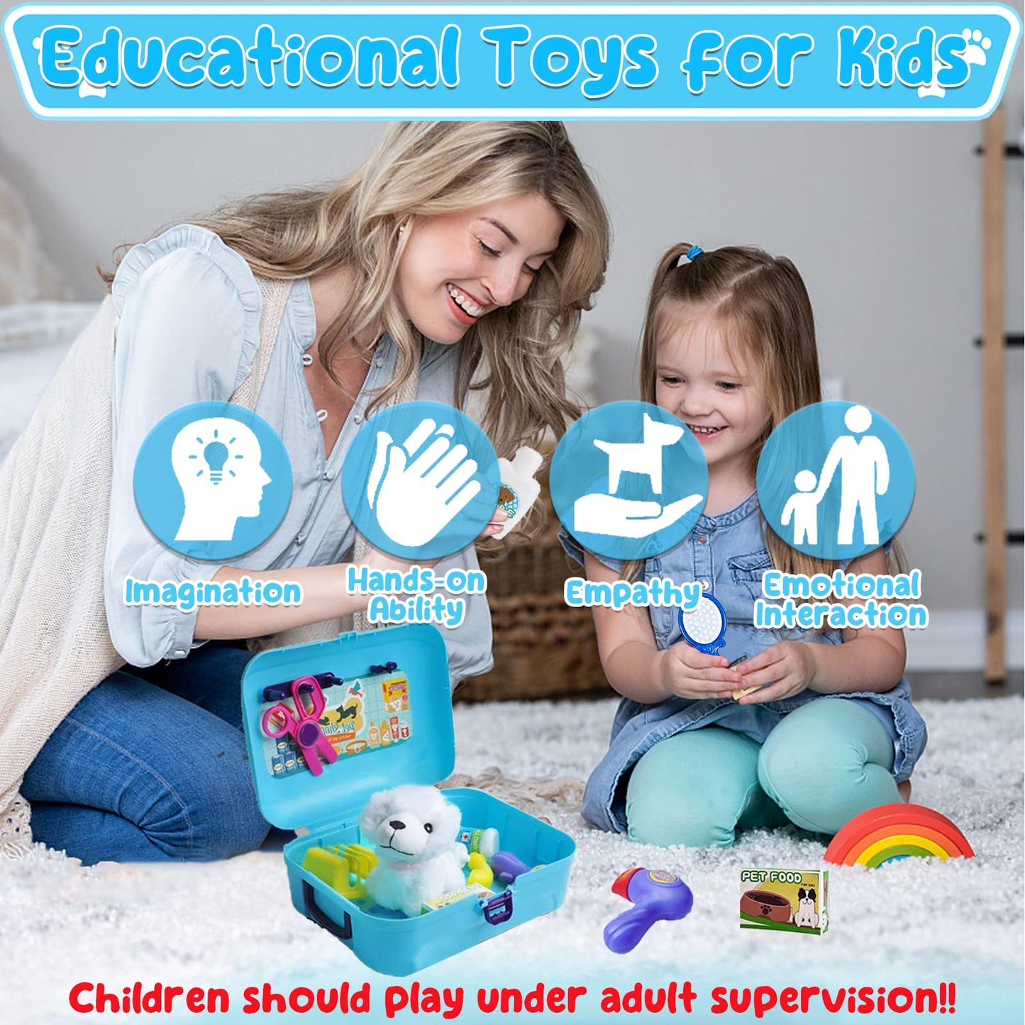 Pet Dog Care Play Set Doctor Kit for Kids 16 Pcs Pretend Vet Grooming Toys