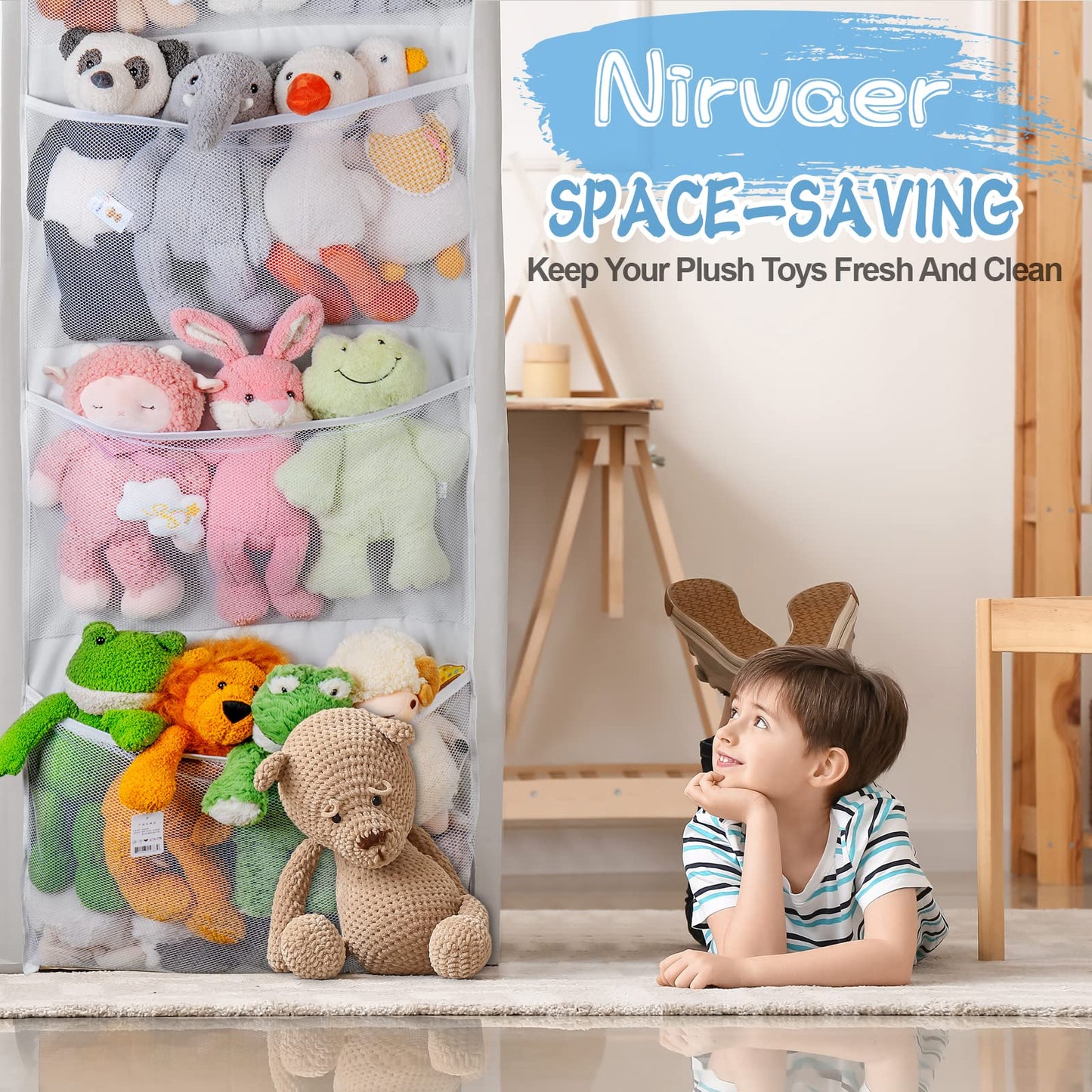 Stuffed Animal Storage, Plus Size Over The Door Organizer Storage Pocket (White)