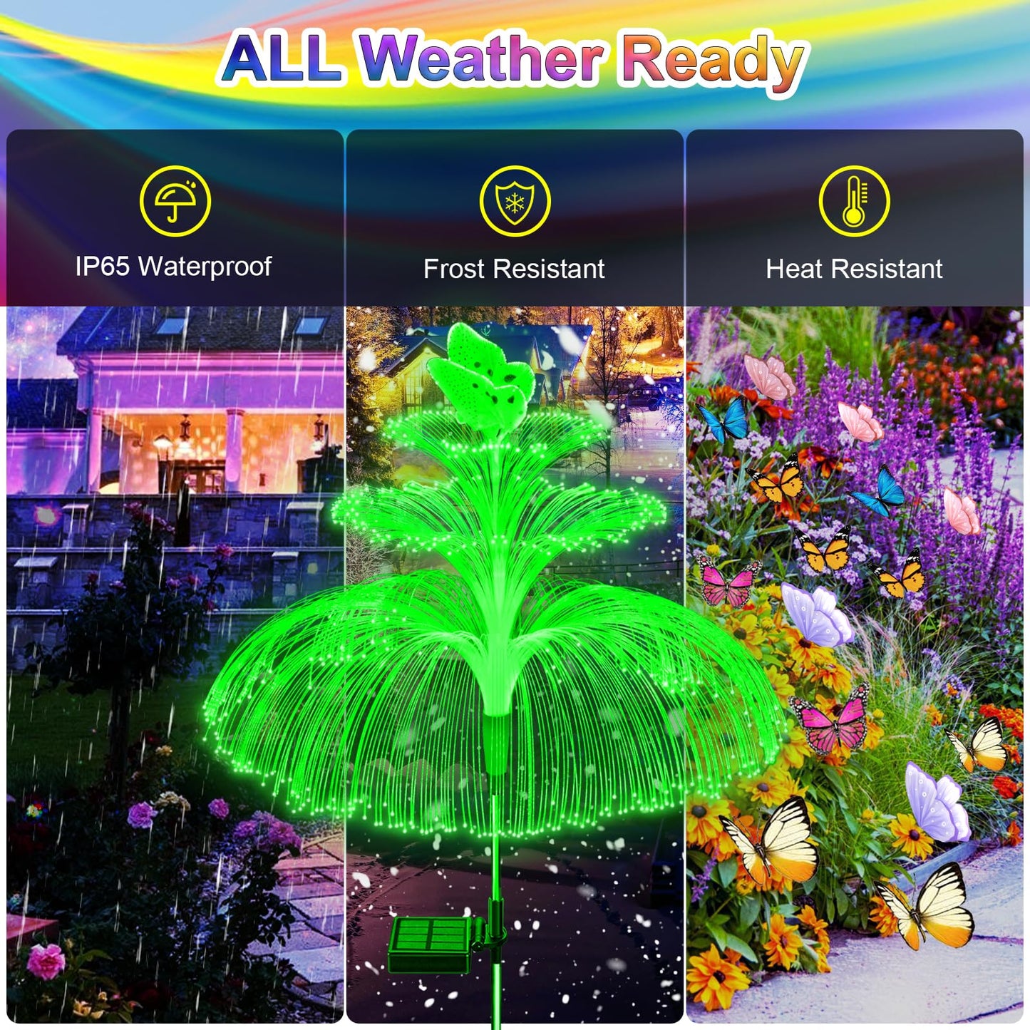 Solar Garden Lights 3 Pack Outdoor Waterproof 3Layers 7Color Jellyfish Butterfly