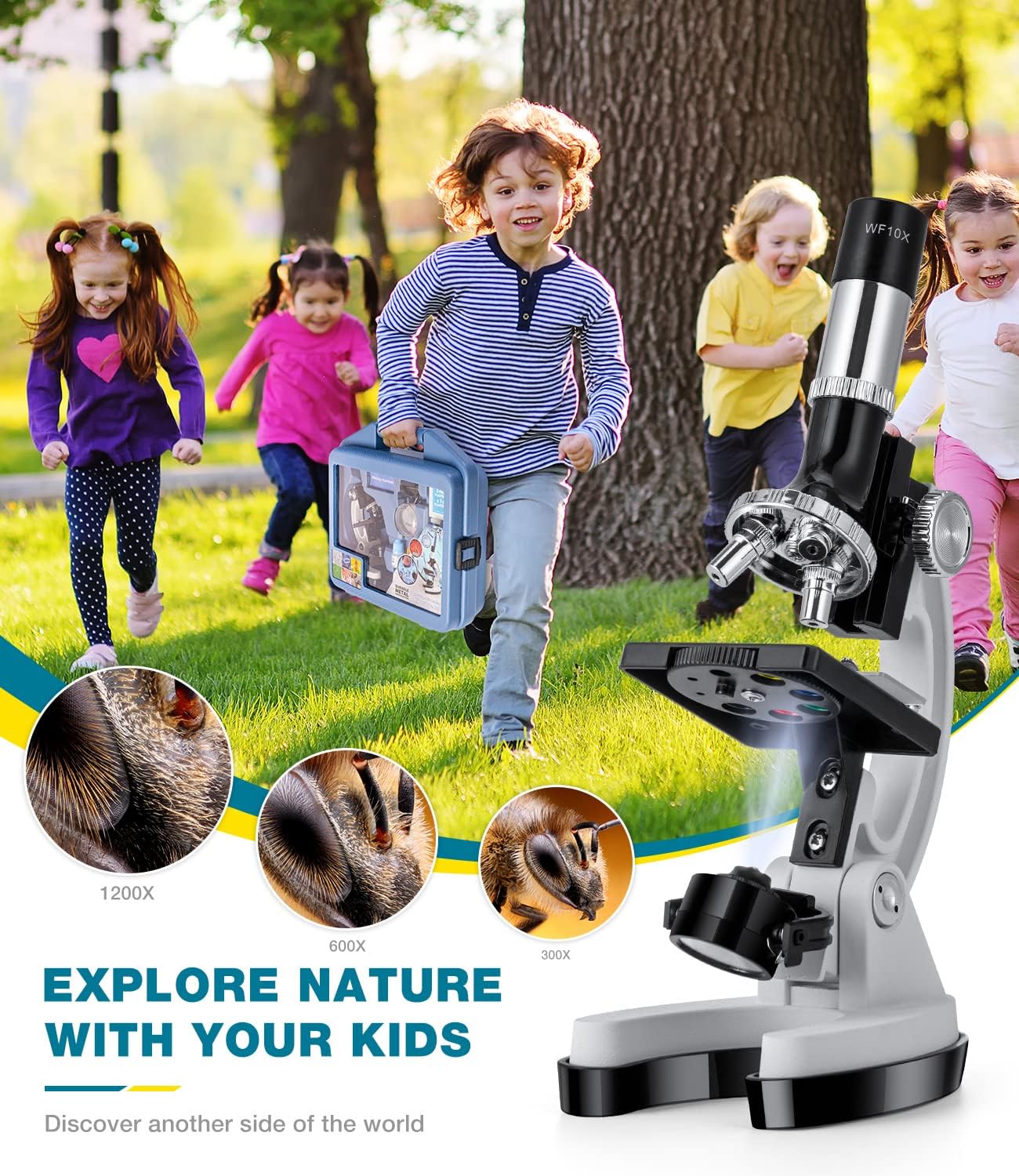 62-pcs Microscope Kit for Kids 5-12, with 13 Prepared & 27 Blank Slides, Science