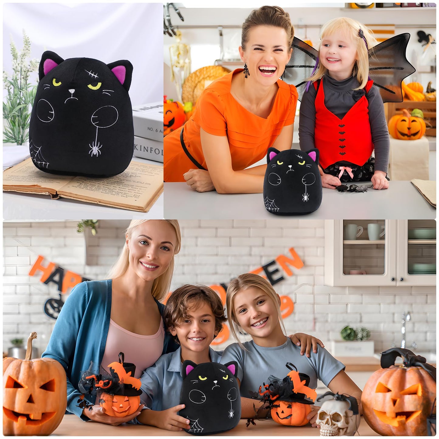 cheerdecor Black Cat Plush - 9" Halloween Cat Stuffed Animals Plush Pillow -Ebon