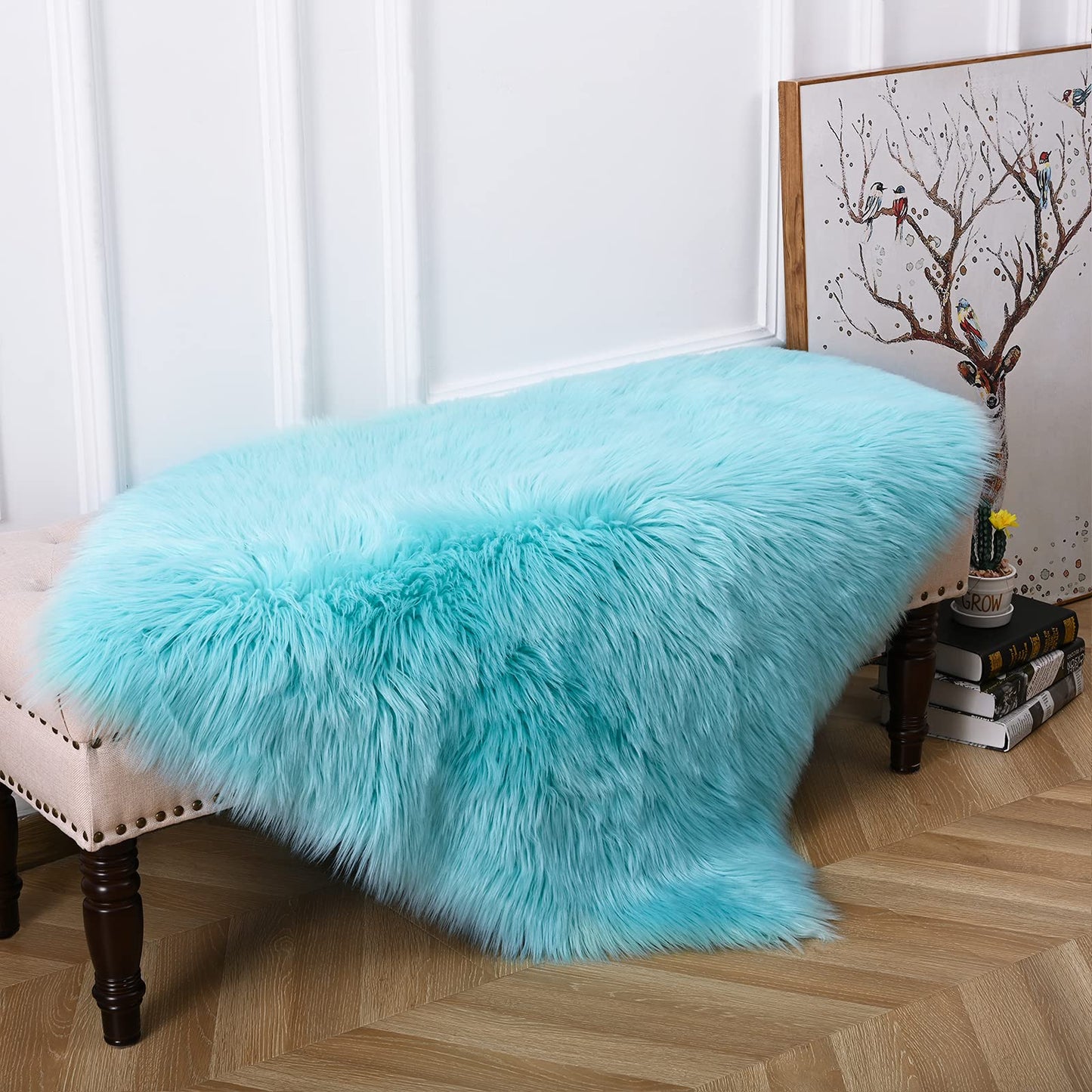 Ultra Soft Rug Faux Sheepskin Fur Area Rug, Fluffy Shag Rug 3x5 Feet - Teal Blue