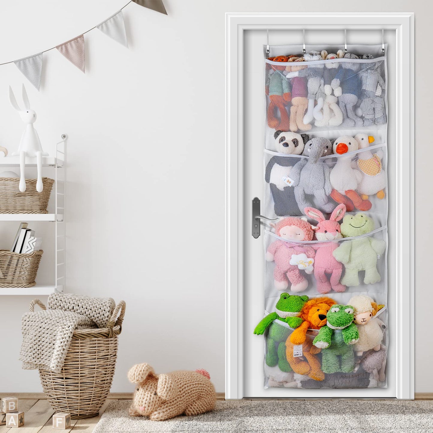 Stuffed Animal Storage, Plus Size Over The Door Organizer Storage Pocket (White)