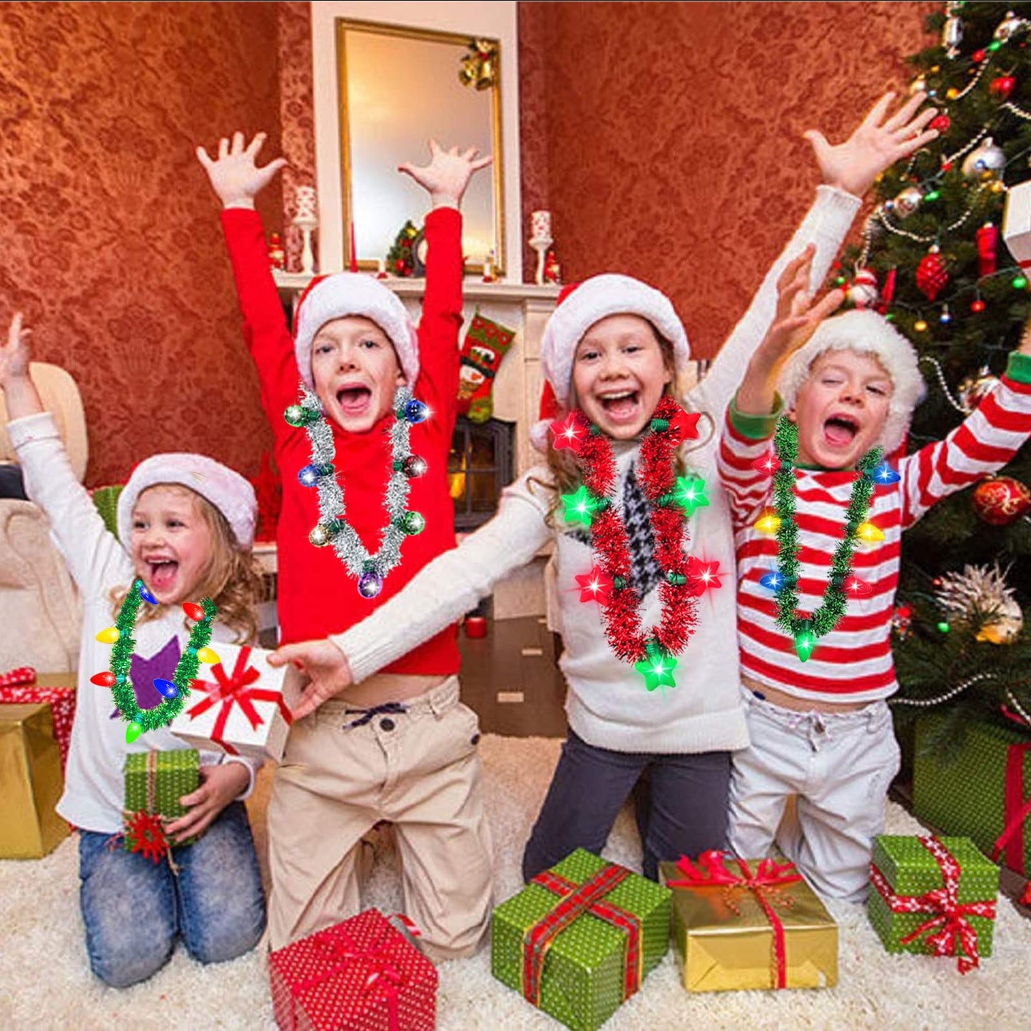 Set of 3 Christmas Necklaces, Tinsel, Garland, Stars & Lights, Party Favors