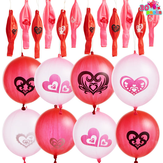 30 Valentines Day Cards w/ Punch Ball Balloon, Classroom Exchange Party Favors