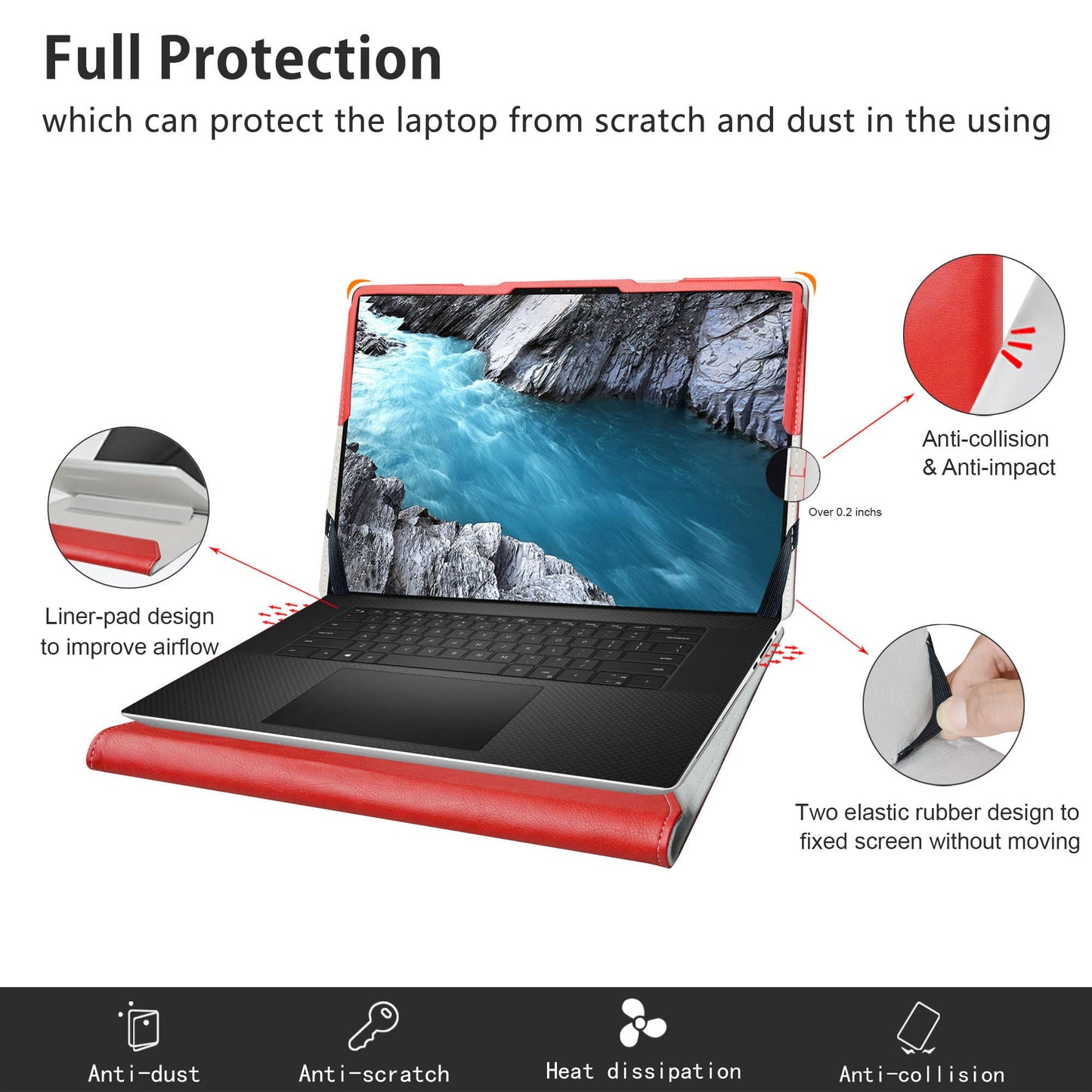 Protective Cover Case for17"Dell 17 9700/XPS 17 9710/XPS 17 9720/XPS 17 9730 Red