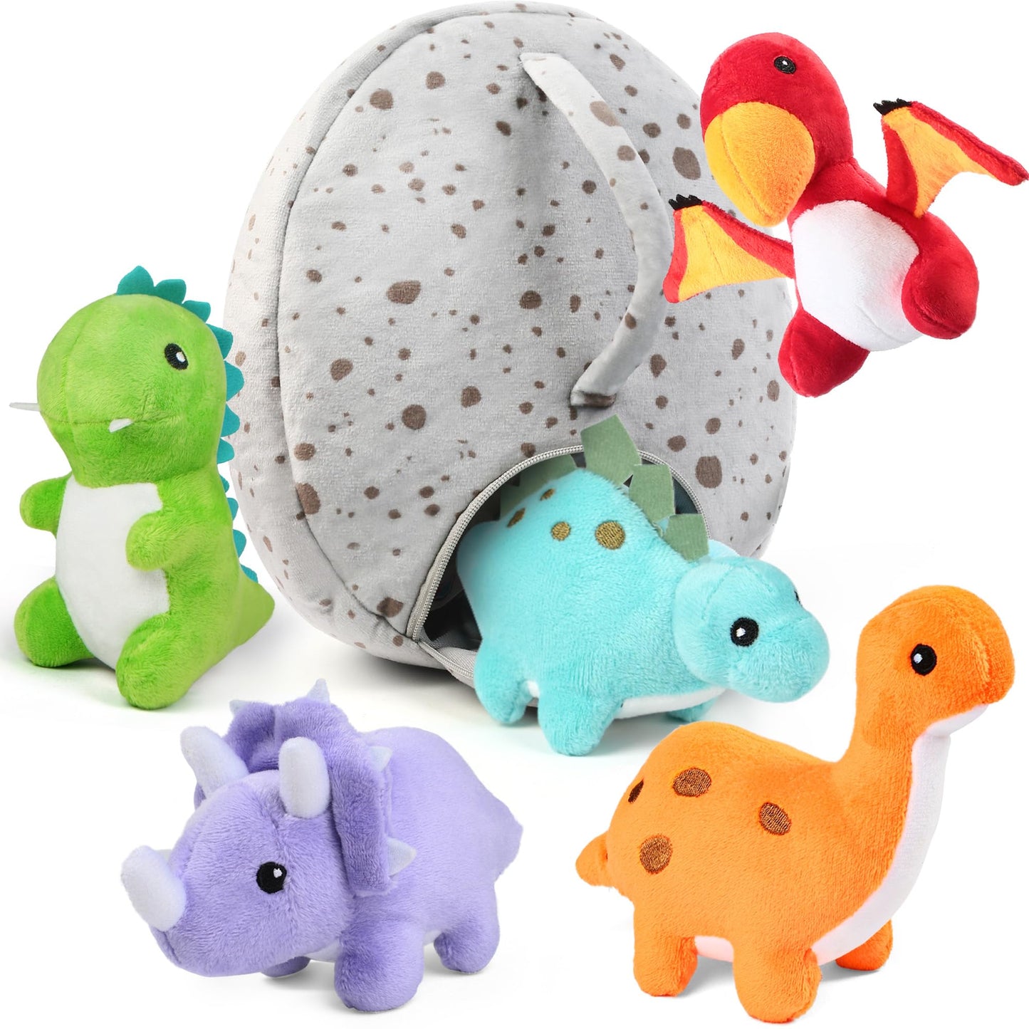 Dinosaur Stuffed Animals, 5 Small Dinosaur Plush Dolls and Egg Bag Toys Set