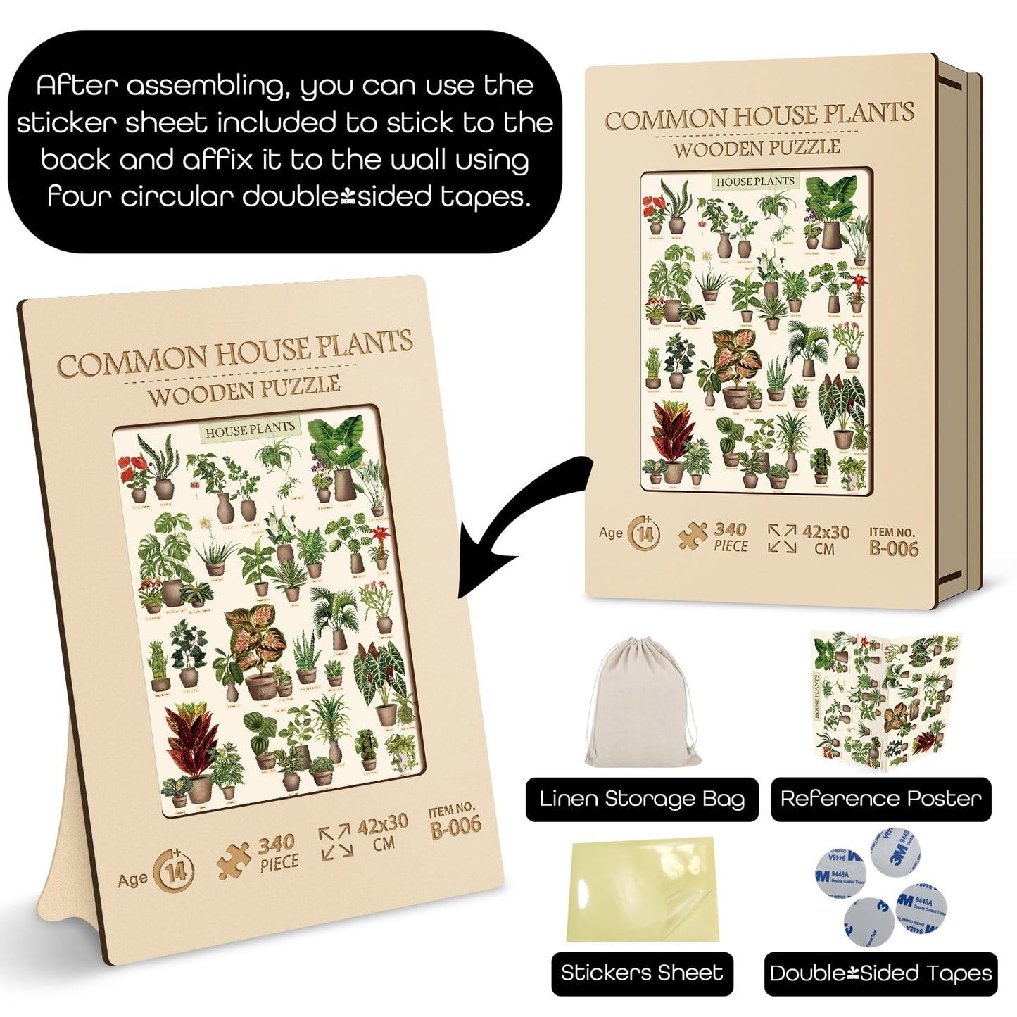 Vintage Houseplant Wooden Puzzle 340 Pieces for Adult, 15.7" x 11.2"