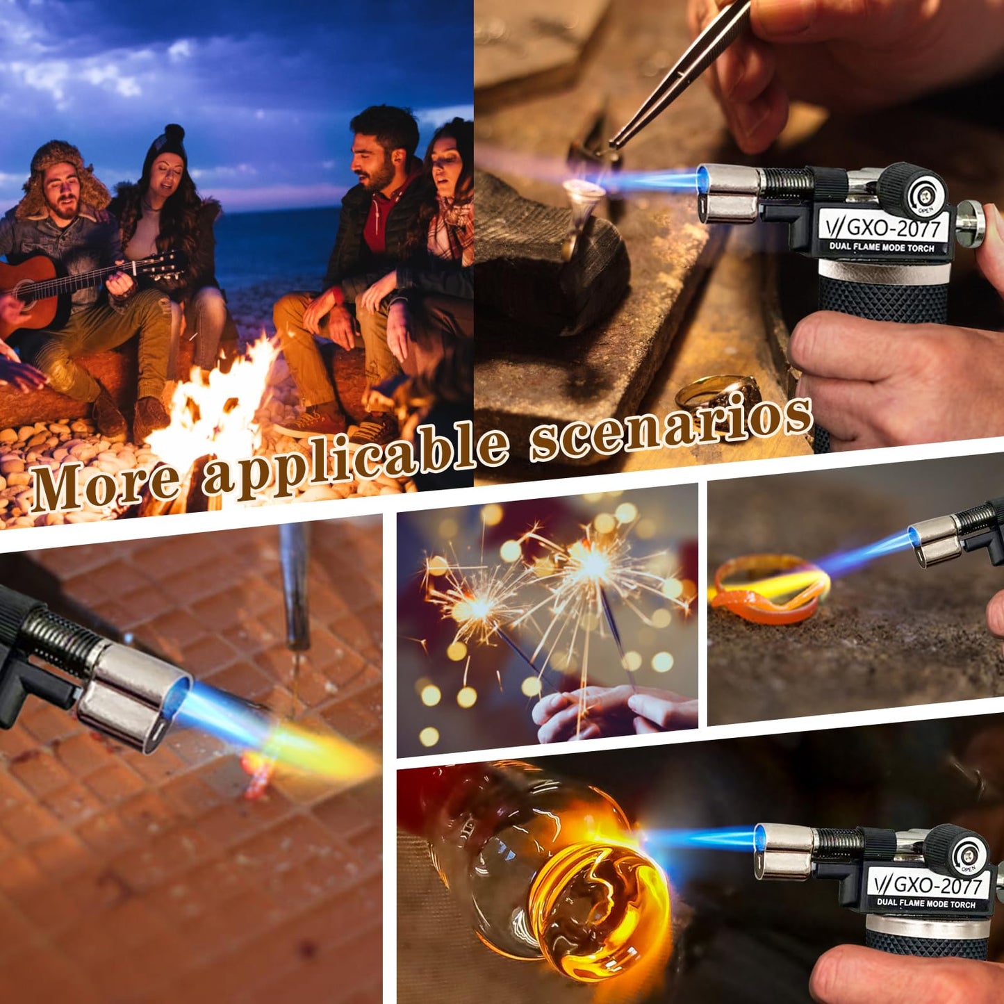 Butane Torch Lighter, Dual Flame Mode Torche, Refillable, Adjustable Flame Blow