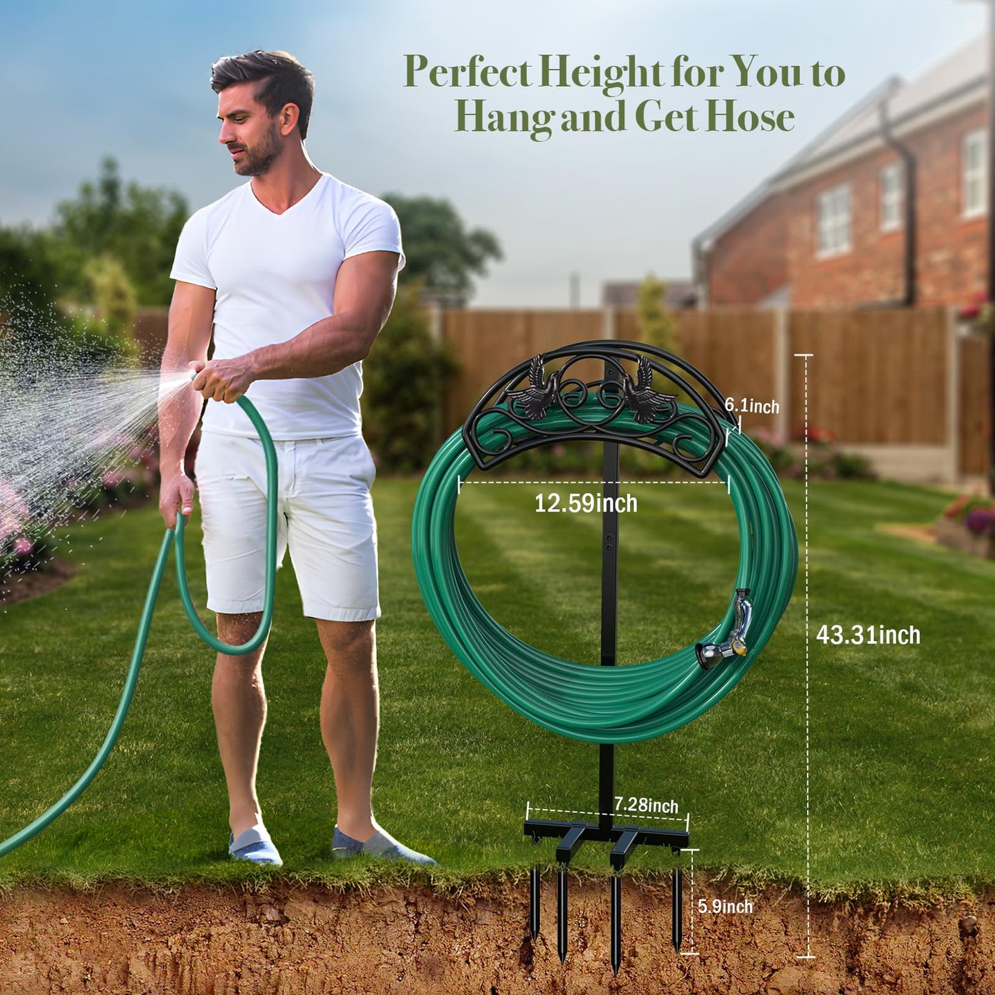 Garden Hose Holder, Heavy Duty Metal Freestanding Hose Stand - Black