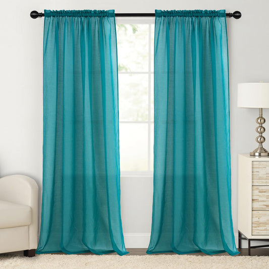 Semi Sheer Window Treatment Light Weight Slub Rod Pocket34"x95"Turquoise,2Panels